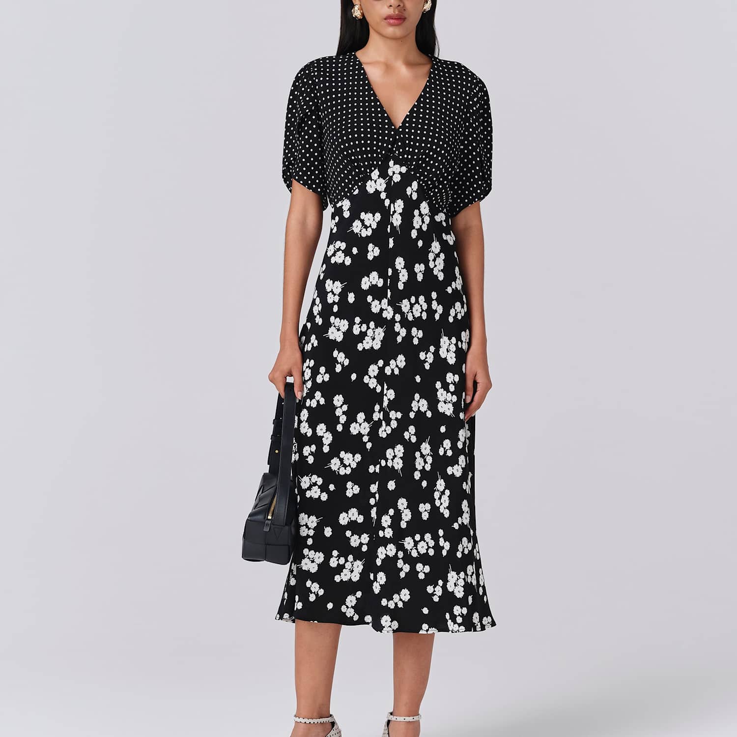 Ghost Women's Floral V-Neck Midi Tea Dress - 10 - Black Mix - Available at M&S