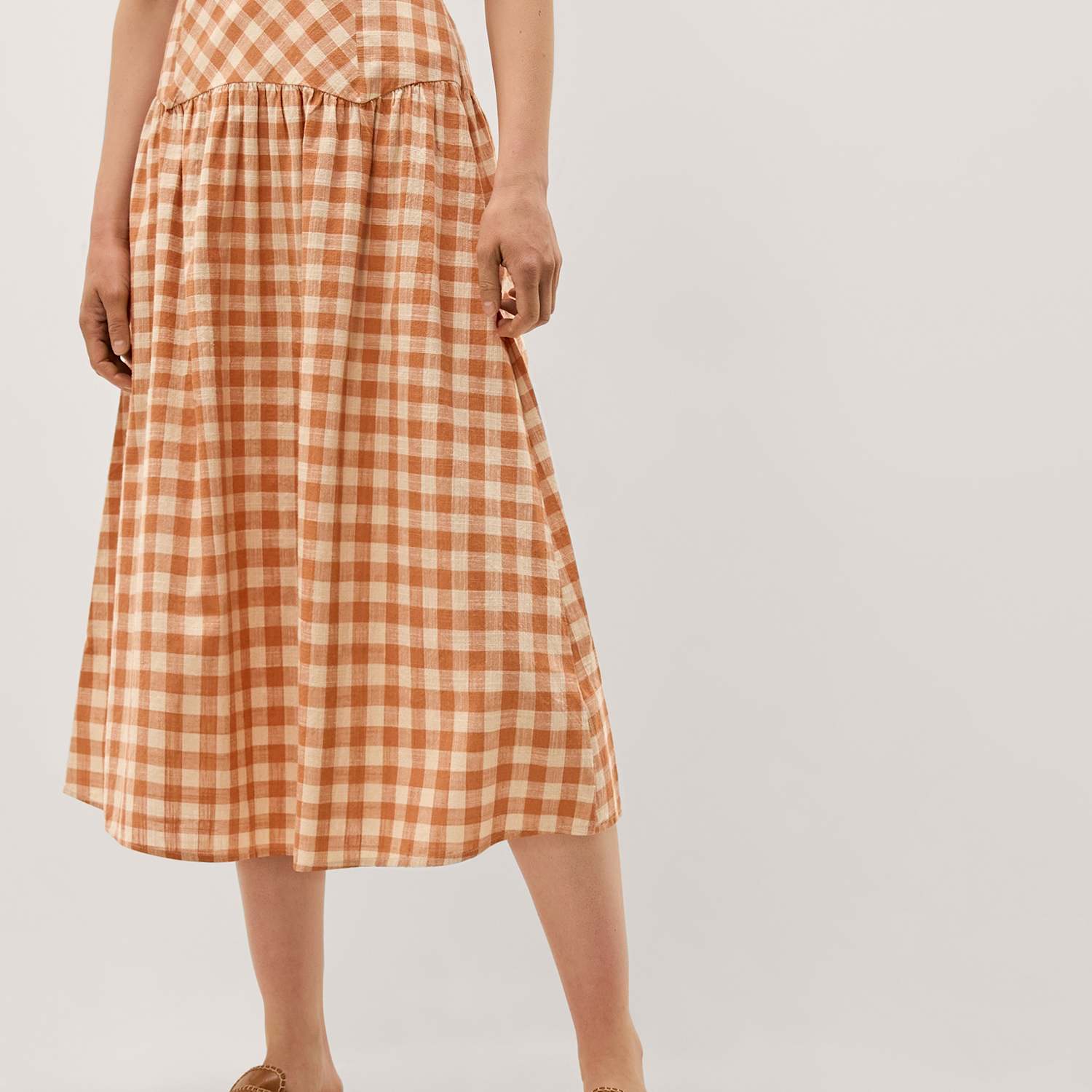 Monsoon Women's Pure Cotton Gingham Midi A-Line Skirt - 14 - Orange Mix - Available at M&S