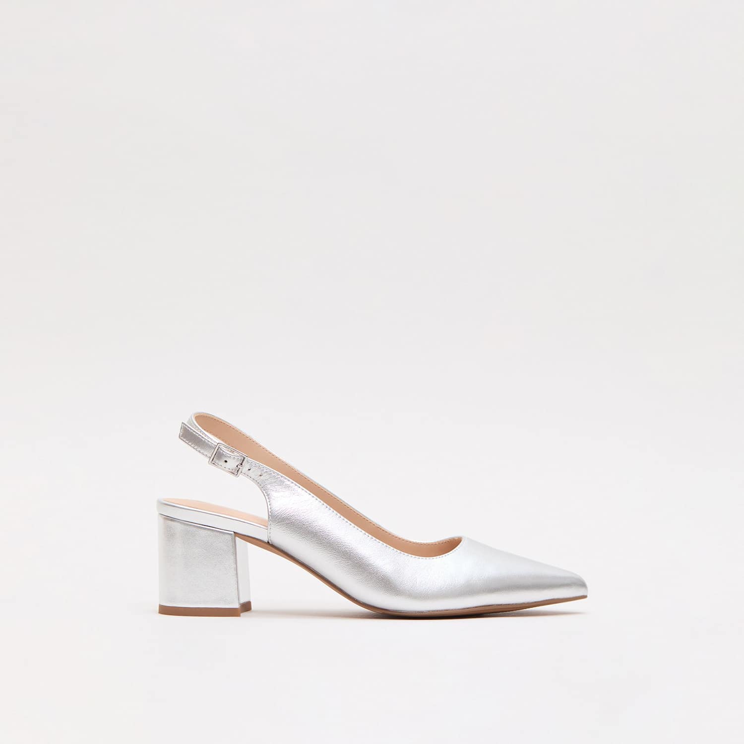 Phase Eight Women's Leather Metallic Block Heel Slingback Shoes - 38 - Silver - Available at M&S