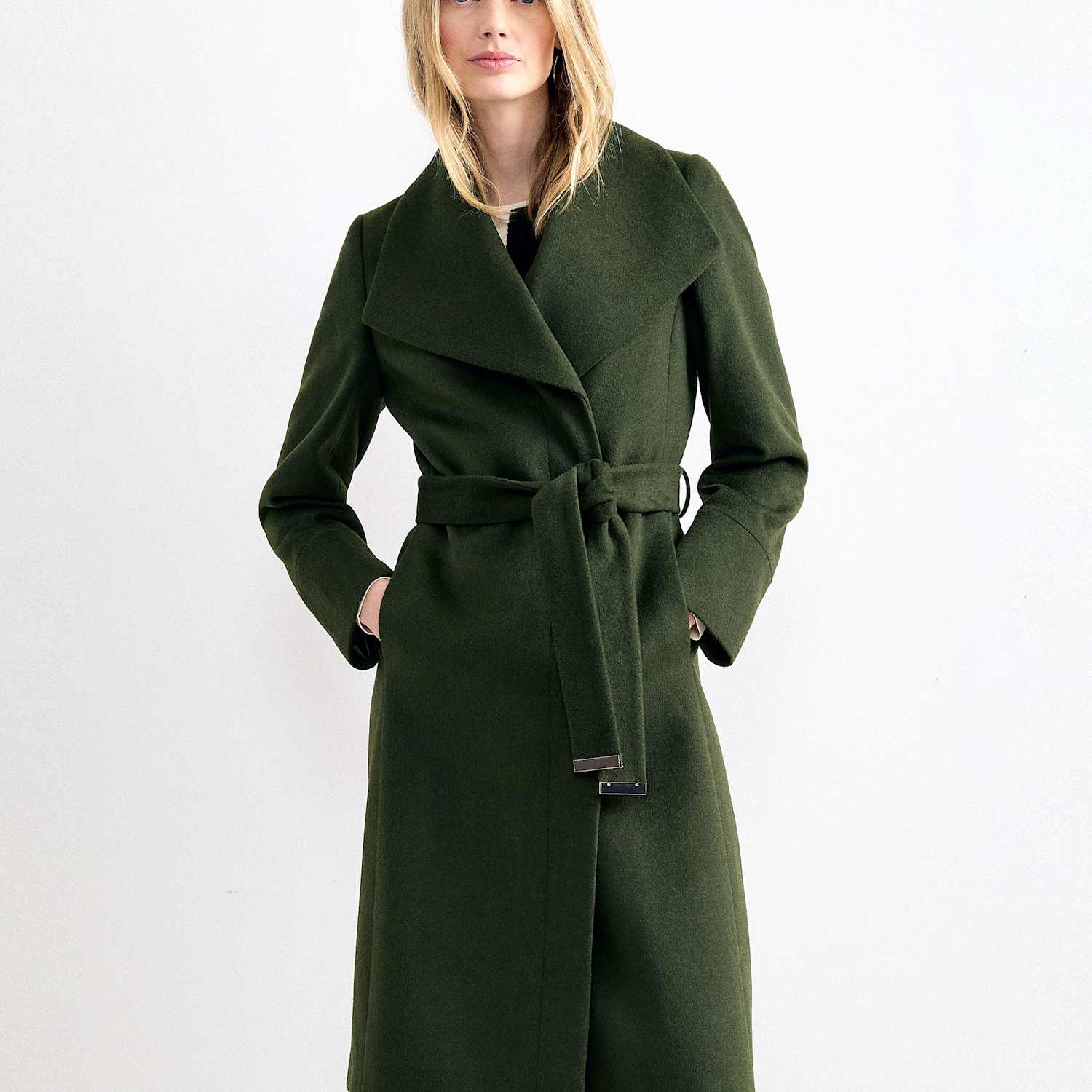 Phase Eight Women's Wool Rich Belted Shawl Collar Coat - 14 - Dark Green - Available at M&S