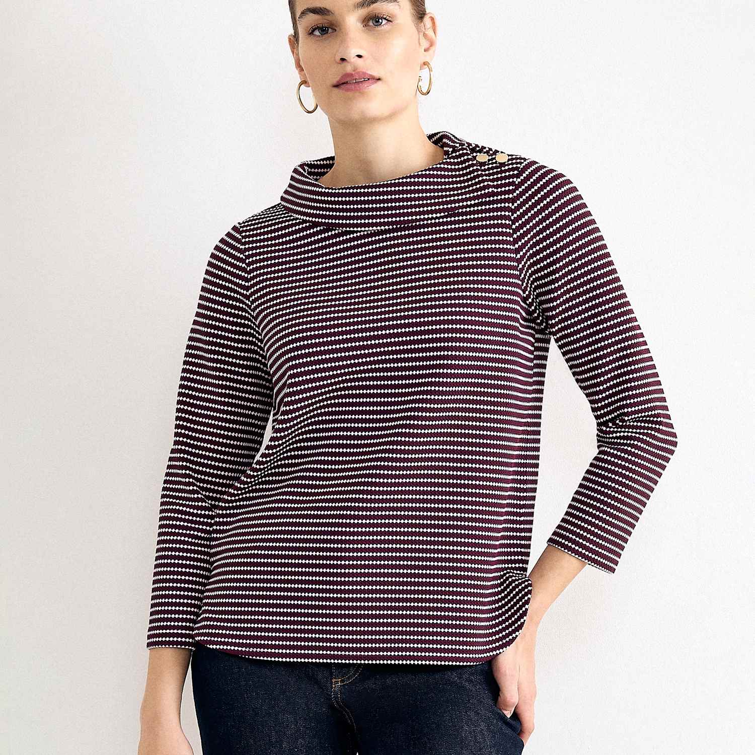 Phase Eight Women's Striped Textured Cowl Neck Top - 10 - Burgundy Mix - Available at M&S