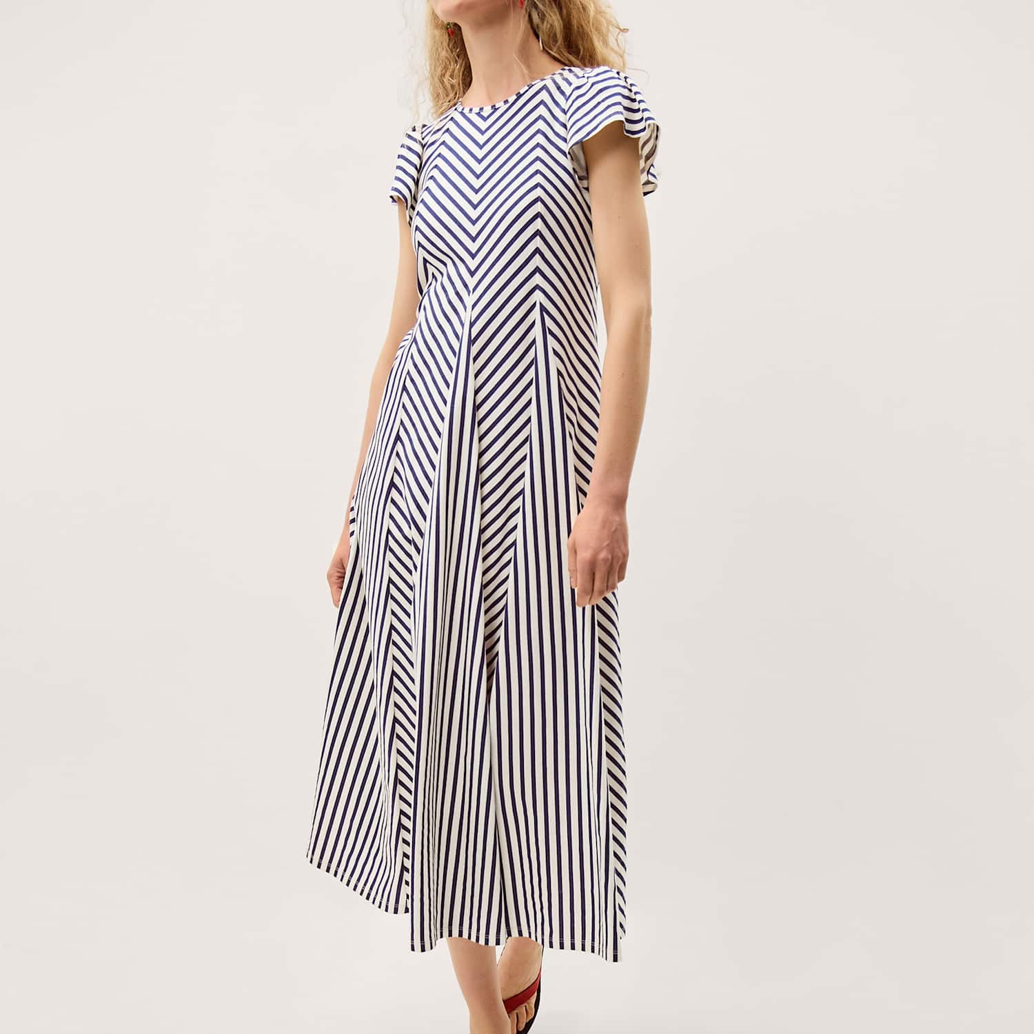 Monsoon Women's Pure Cotton Jersey Striped Midi Dress - Extra Large - Blue Mix - Available at M&S