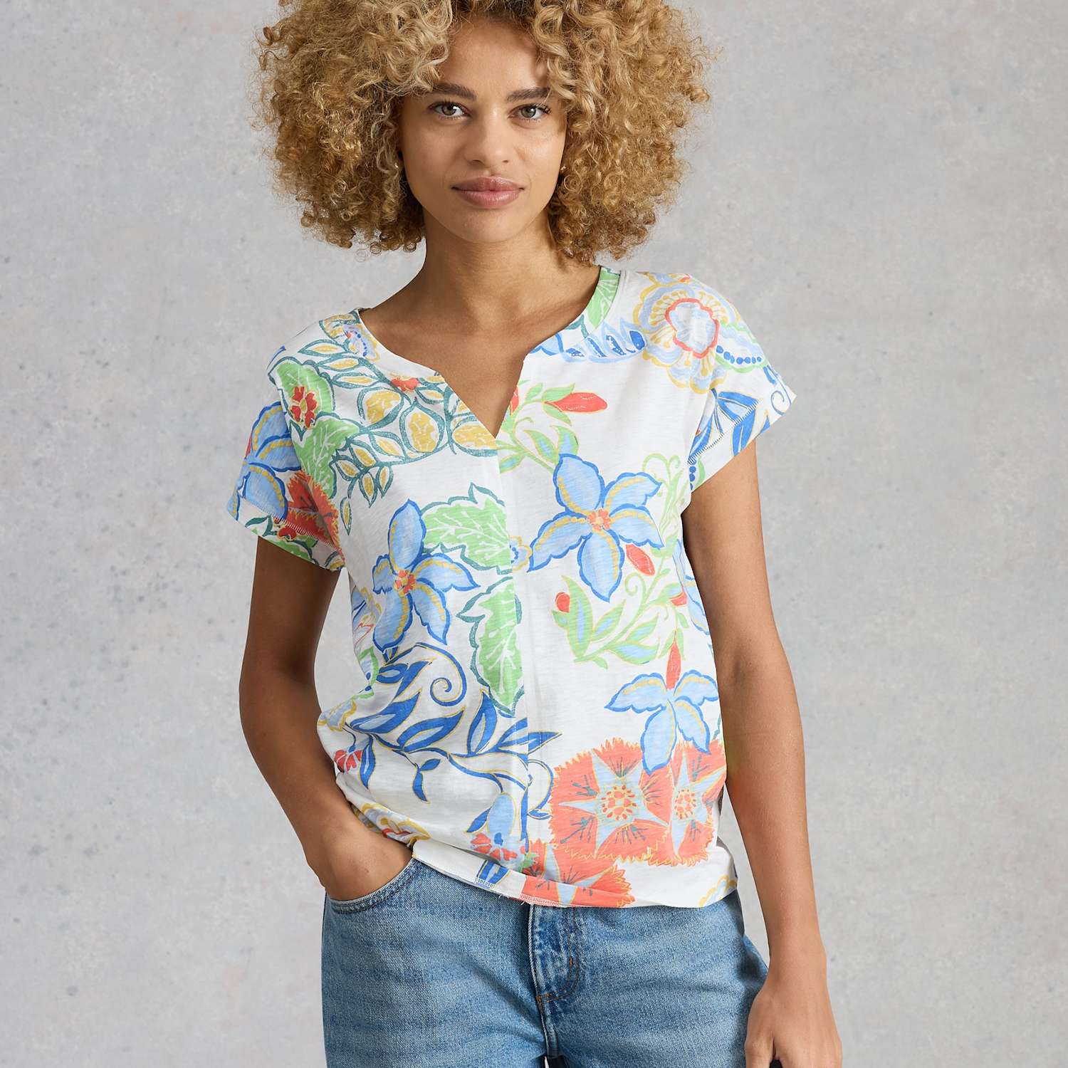 White Stuff Women's Pure Cotton Printed T-Shirt - 10 - White Mix - Available at M&S