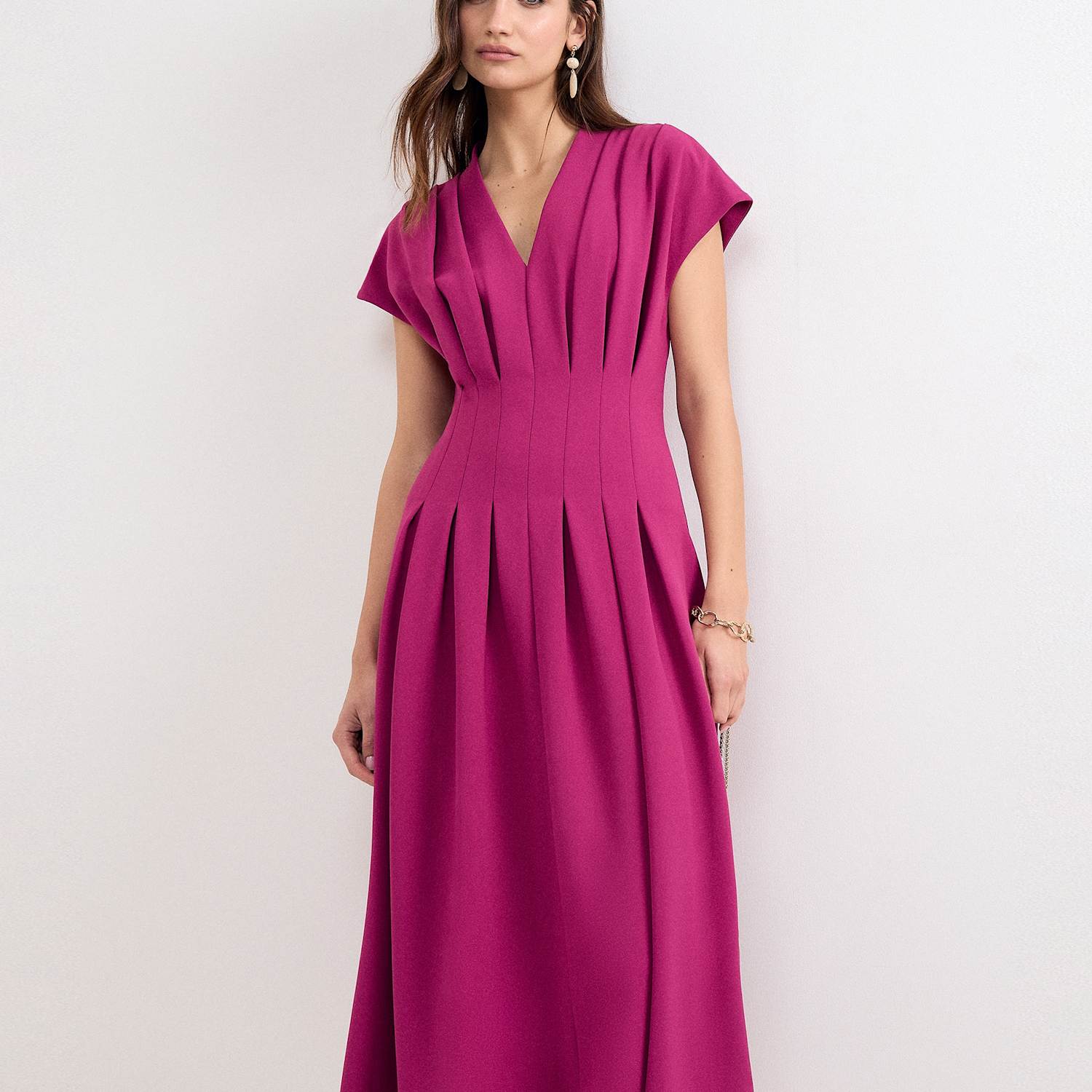 Phase Eight Women's V-Neck Pleated Midi Skater Dress - 10 - Fuchsia - Available at M&S
