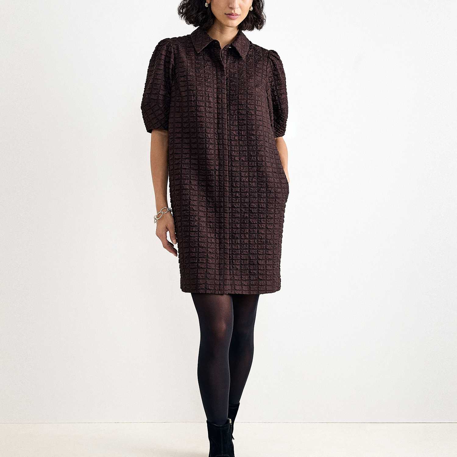 Phase Eight Women's Textured Mini Skater Dress - 12 - Brown - Available at M&S