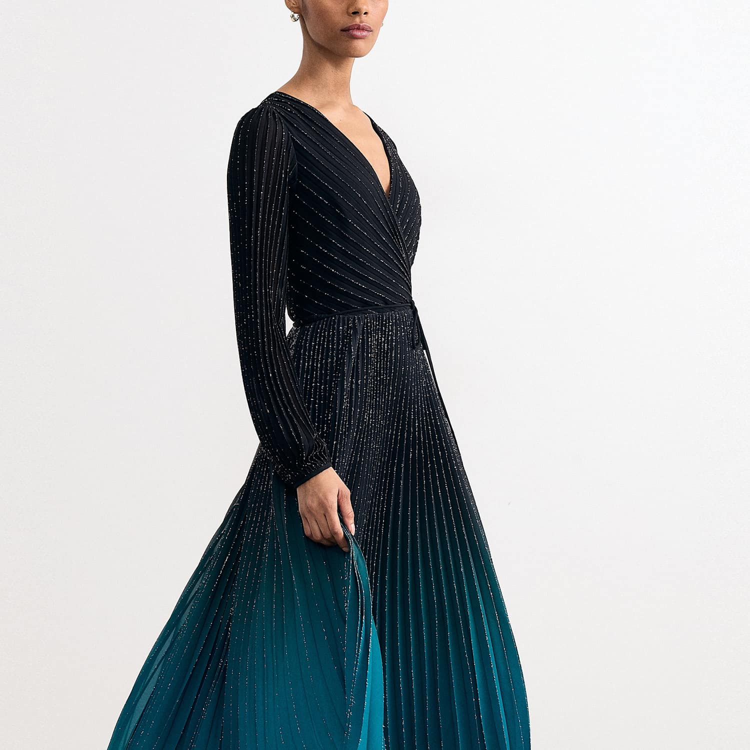 Phase Eight Women's Plisse V-Neck Midi Waisted Dress - 12 - Black Mix - Available at M&S