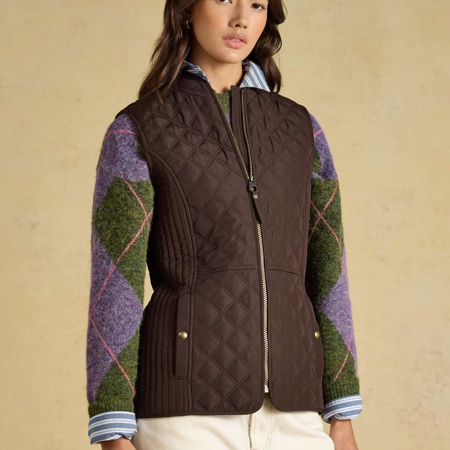 Joules Women's Showerproof Diamond Quilted Gilet - 12 - Brown - Available at M&S