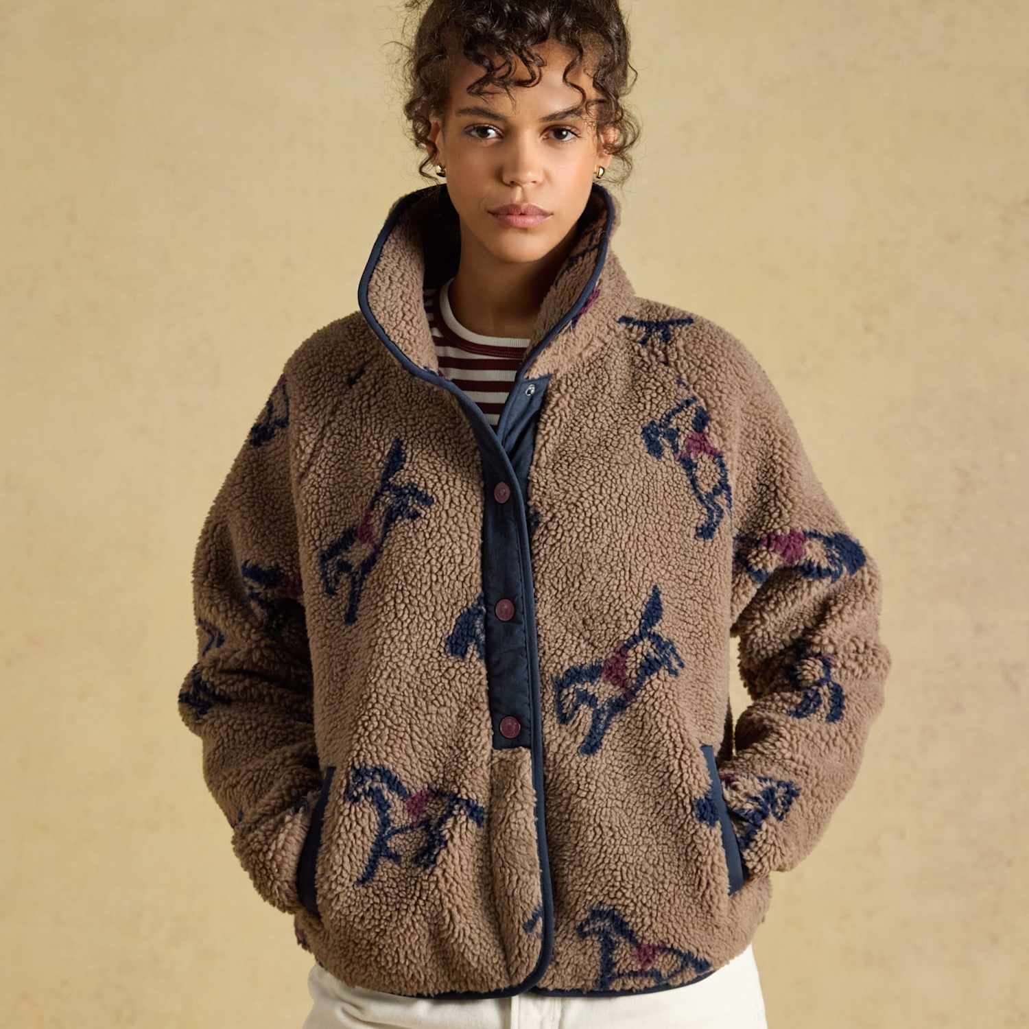 Joules Women's Funnel Neck Long Sleeve Fleece Jacket - 16 - Brown Mix - Available at M&S