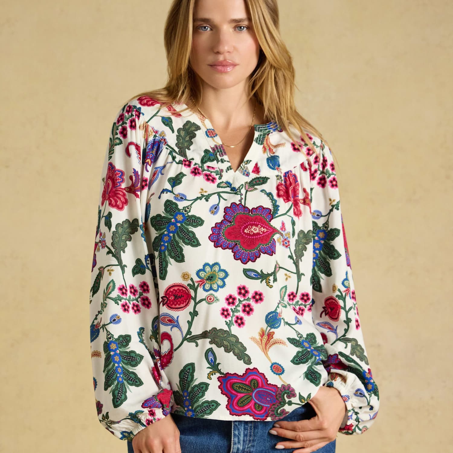 Joules Women's Floral Popover Blouse - 10 - White Mix - Available at M&S