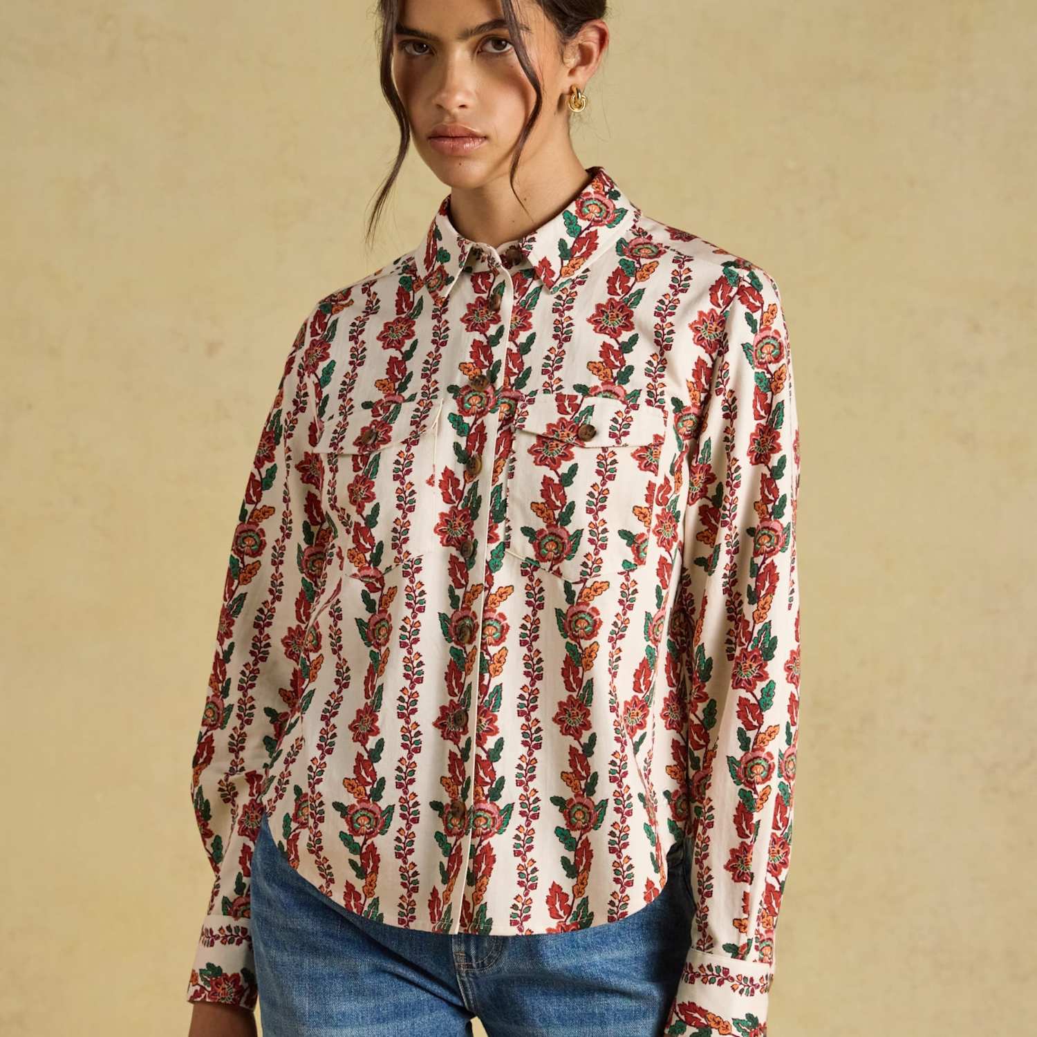 Joules Women's Botanical Stripe Boxy Cotton Shirt - 12 - Cream Mix - Available at M&S