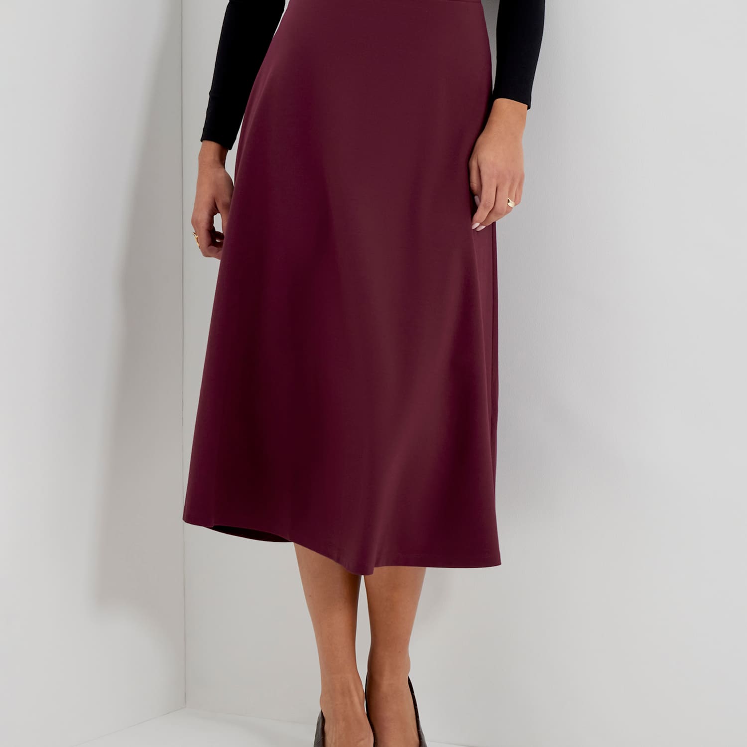 Finery London Women's Ponte Jersey Midi A-Line Skirt - 8 - Burgundy - Available at M&S