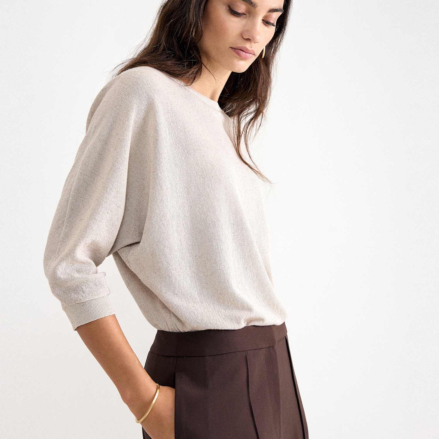 Phase Eight Women's Sequin Slash Neck Batwing Sleeve Jumper - Medium - Gold - Available at M&S