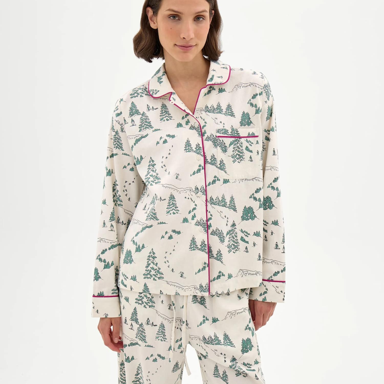 Hush Women's Brushed Cotton Printed Pyjama Set - Small-Medium - White Mix - Available at M&S