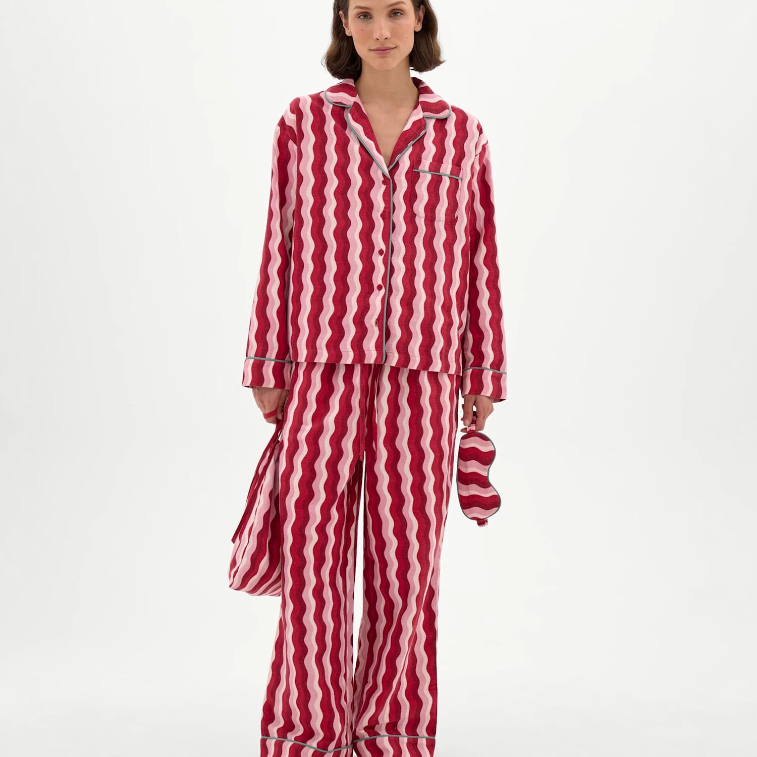 Hush Women's Brushed Cotton Rever Collar Pyjama Set - Small-Medium - Red Mix - Available at M&S