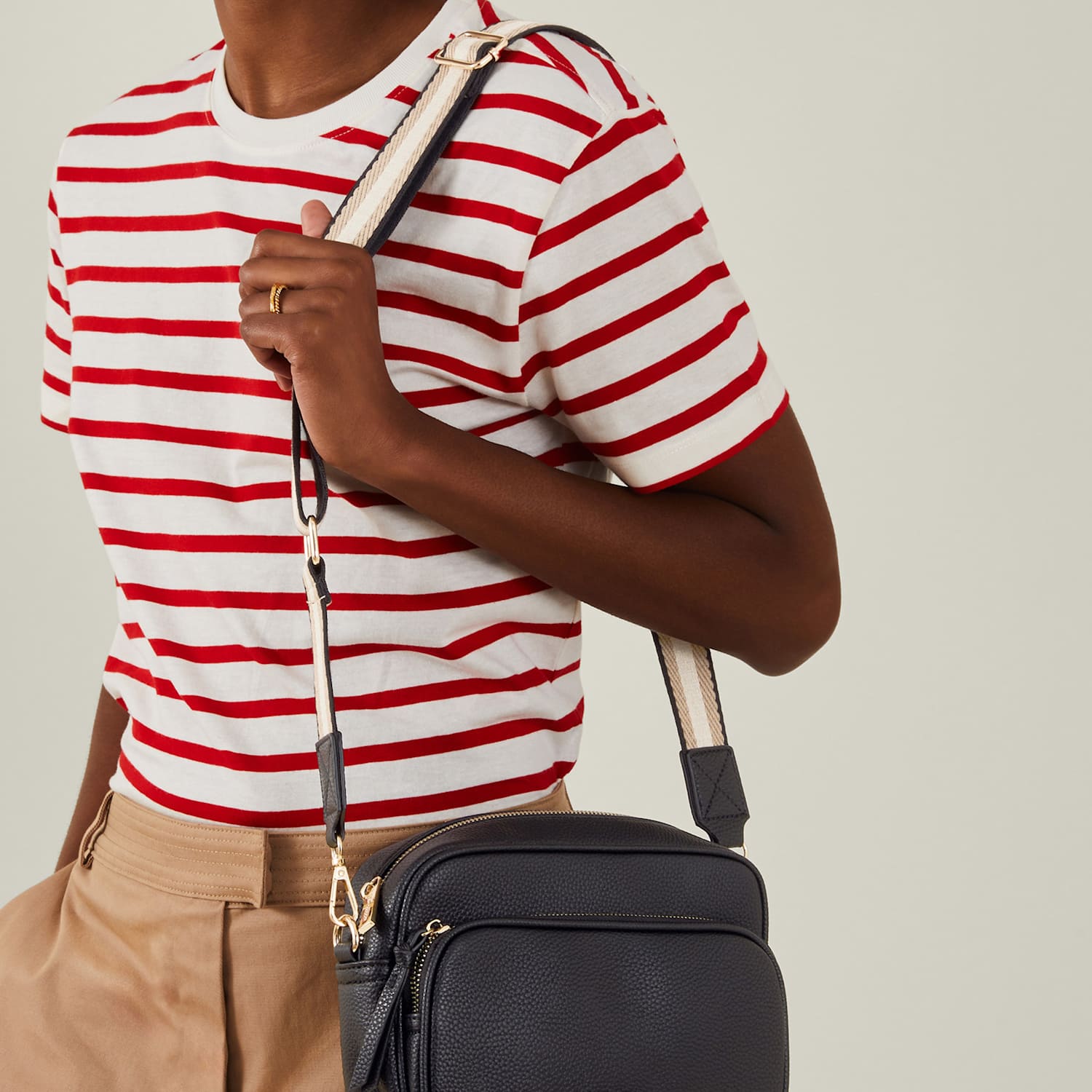 Accessorize Women's Faux Leather Double Zip Cross Body Camera Bag - Black - Available at M&S