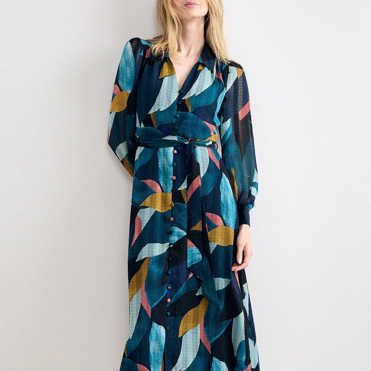 Phase Eight Women's Petal Print Belted Midi Shirt Dress - 10 - Multi - Available at M&S