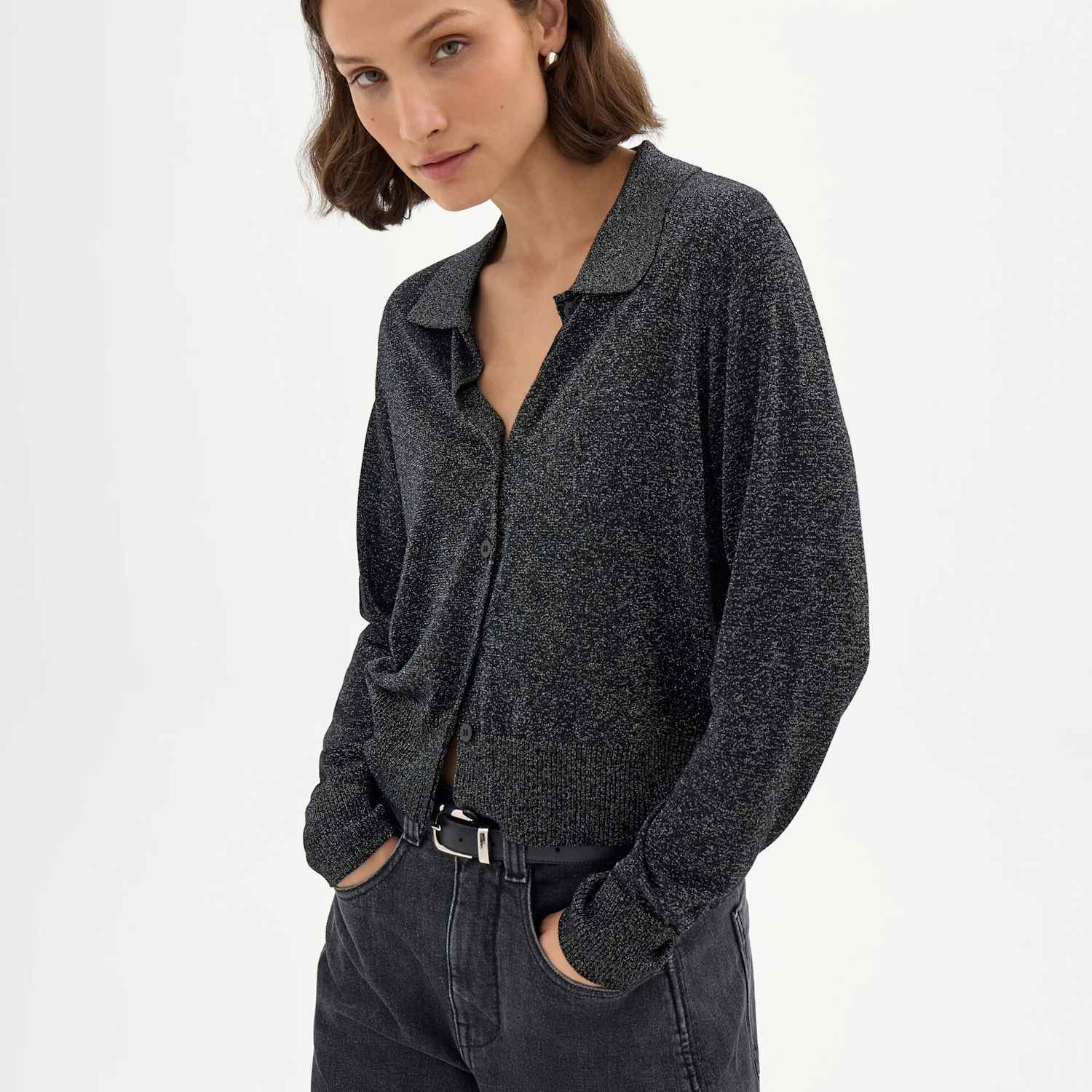Hush Women's Metallic Knitted Collared Cardigan - XS-S - Silver Mix - Available at M&S