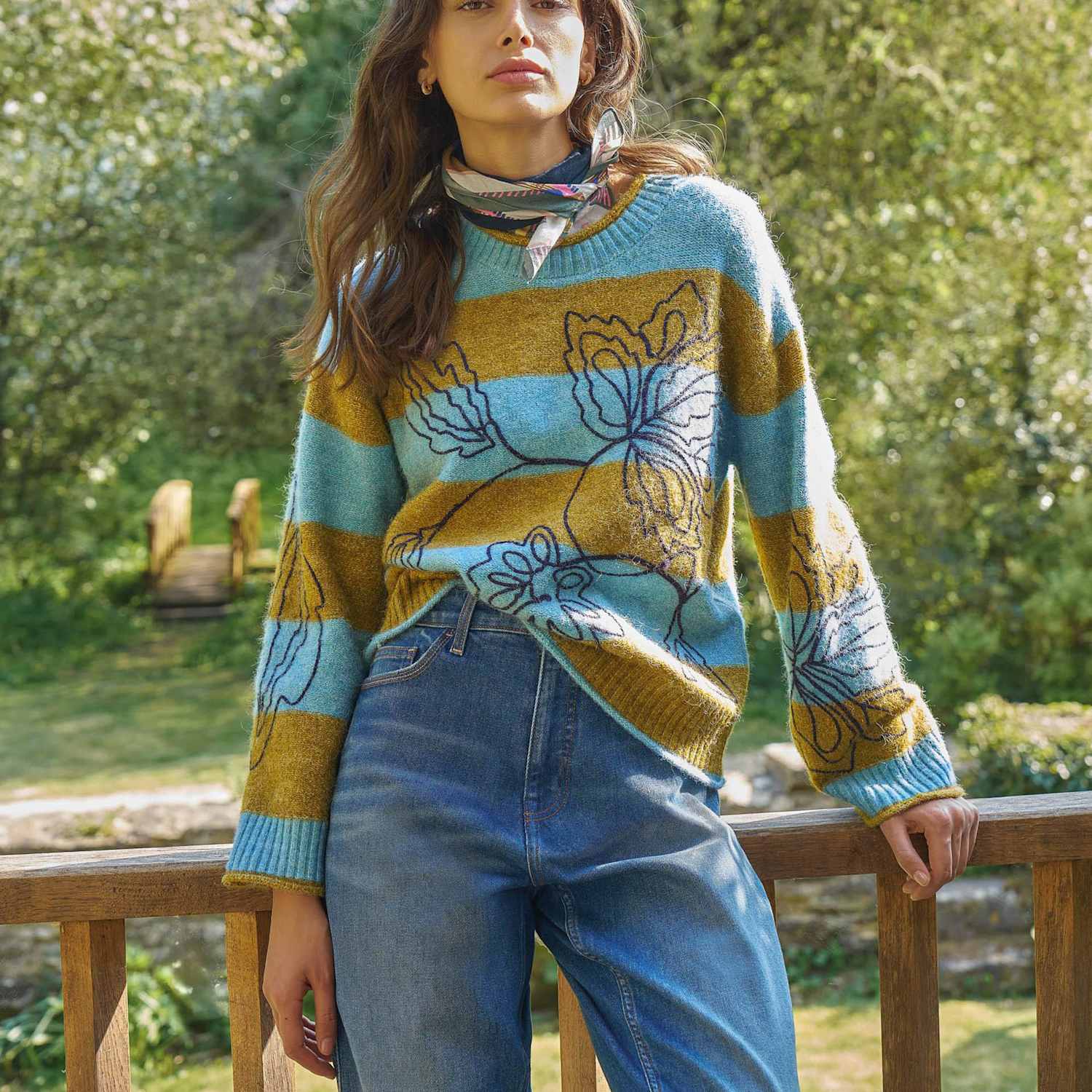 White Stuff Women's Striped Embroidered Jumper - 10 - Blue Mix - Available at M&S