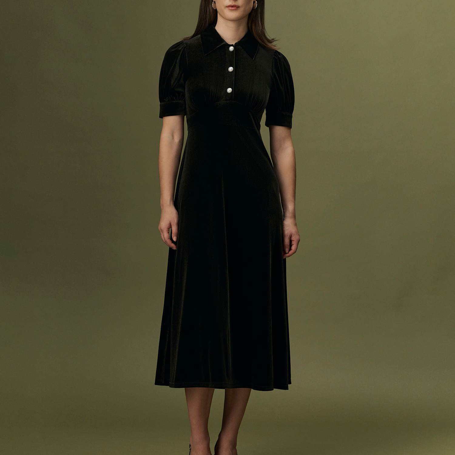 Ghost Women's Velvet Button Front Midi Tea Dress - 10 - Black - Available at M&S