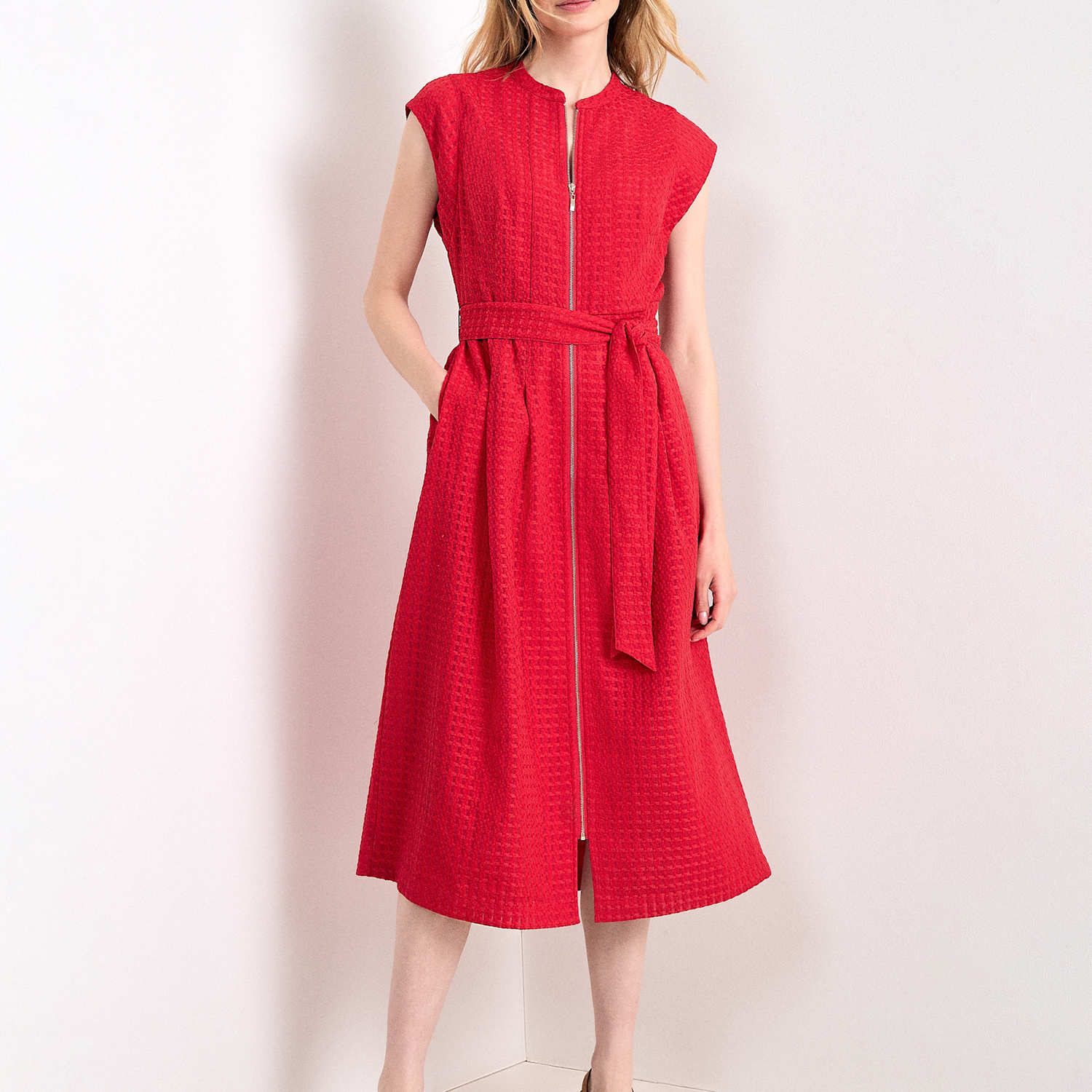 Phase Eight Women's Textured Collarless Zip Up Midi Waisted - 16 - Available at M&S