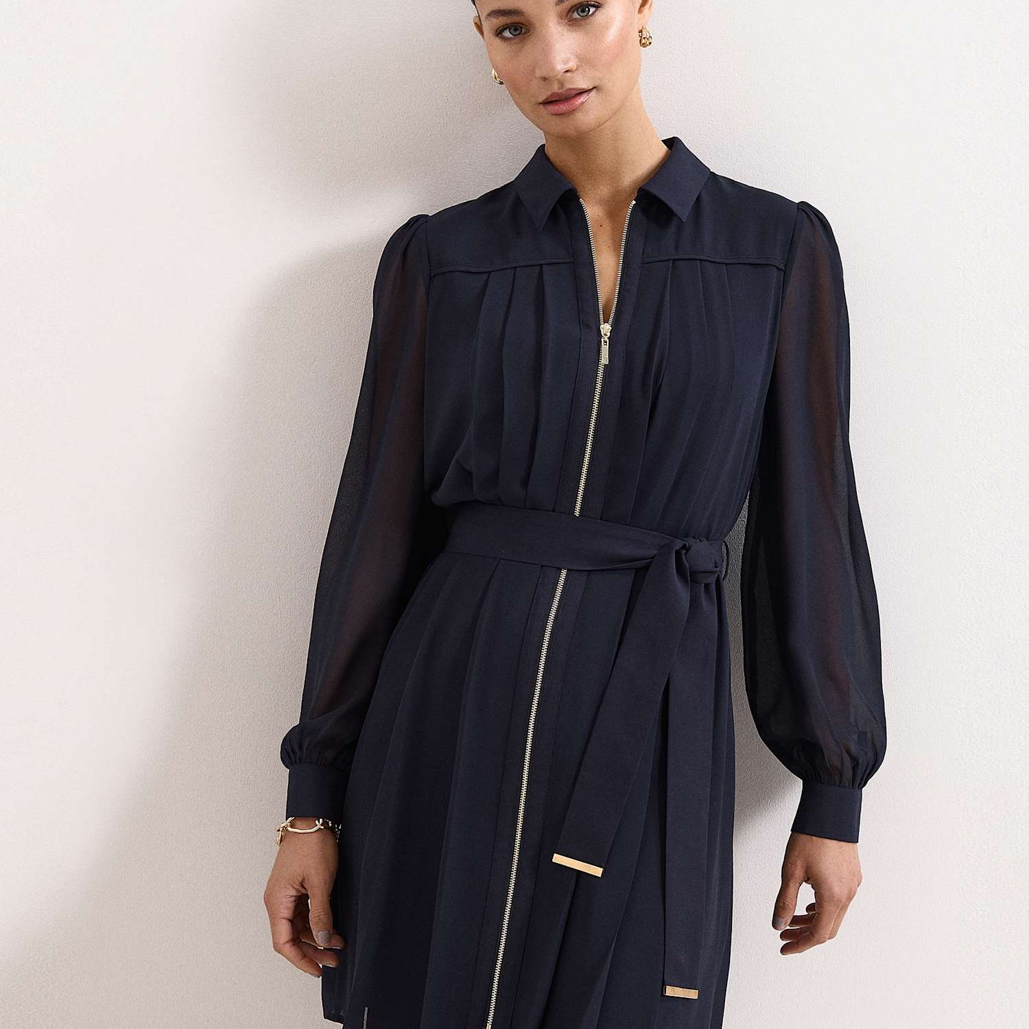 Phase Eight Women's Zip Up Tie Belt Mini Shirt Dress - 12 - Navy - Available at M&S