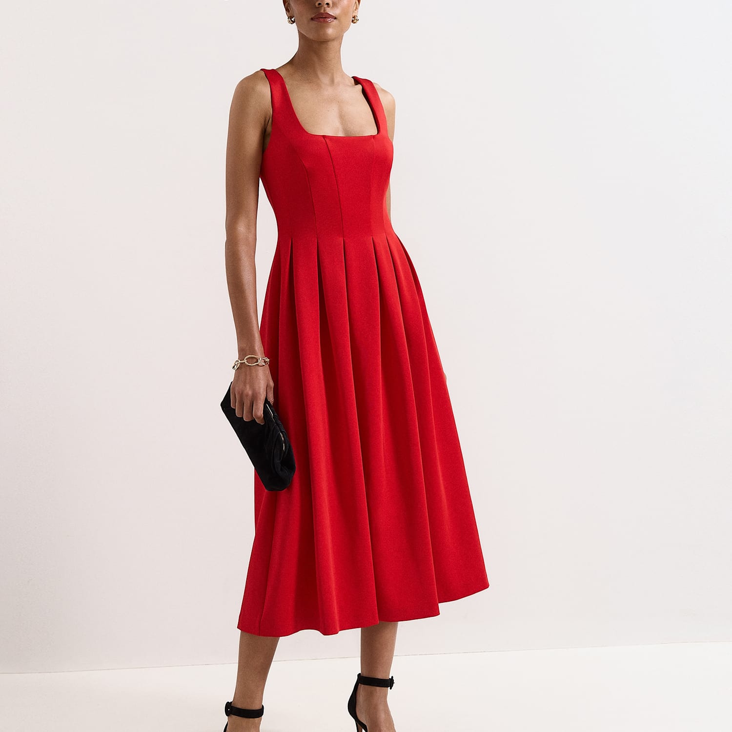 Phase Eight Women's Square Neck Scuba Midi Waisted Dress - 10 - Red - Available at M&S