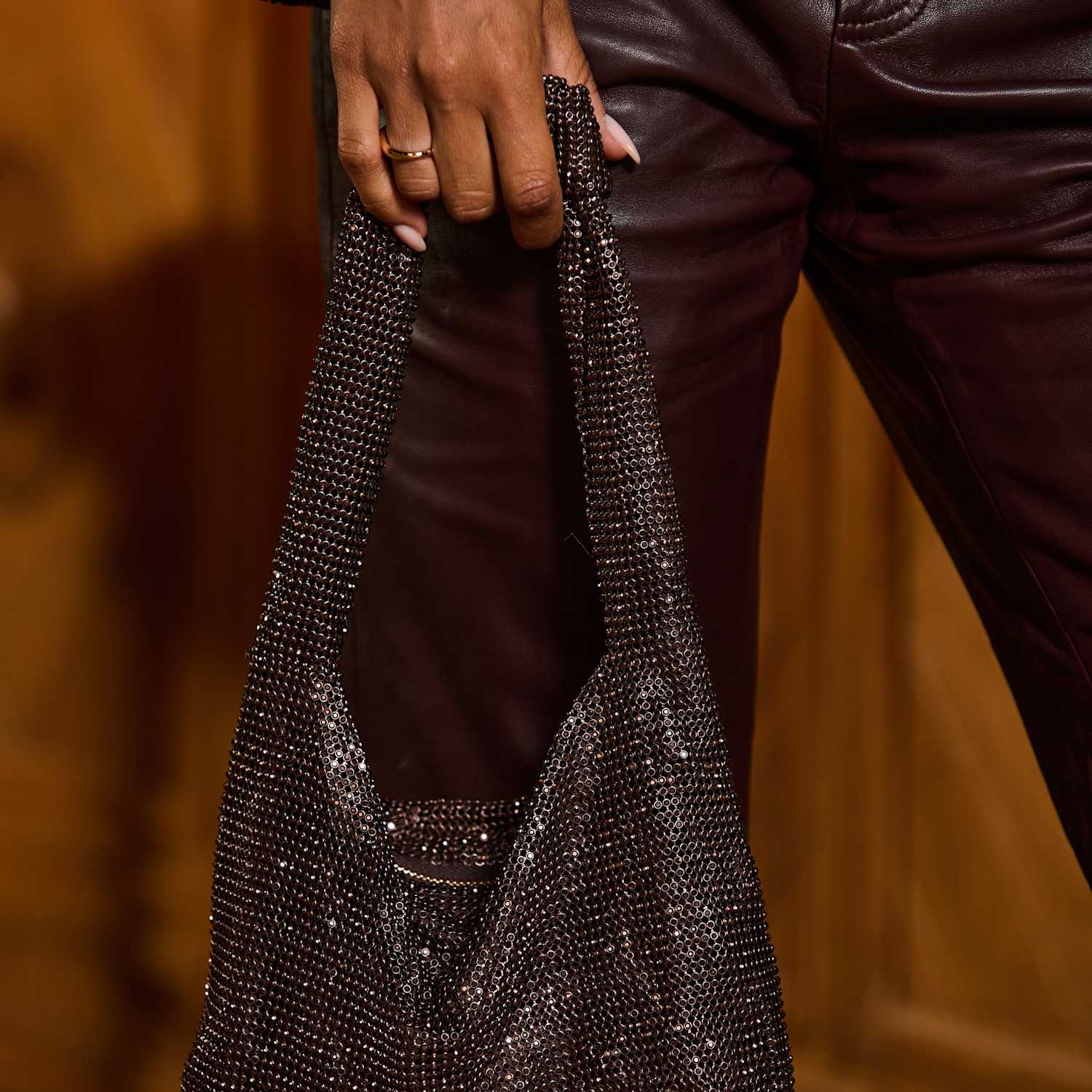 Sosandar Women's Diamante Knot Handle Shoulder Bag - Chocolate - Available at M&S