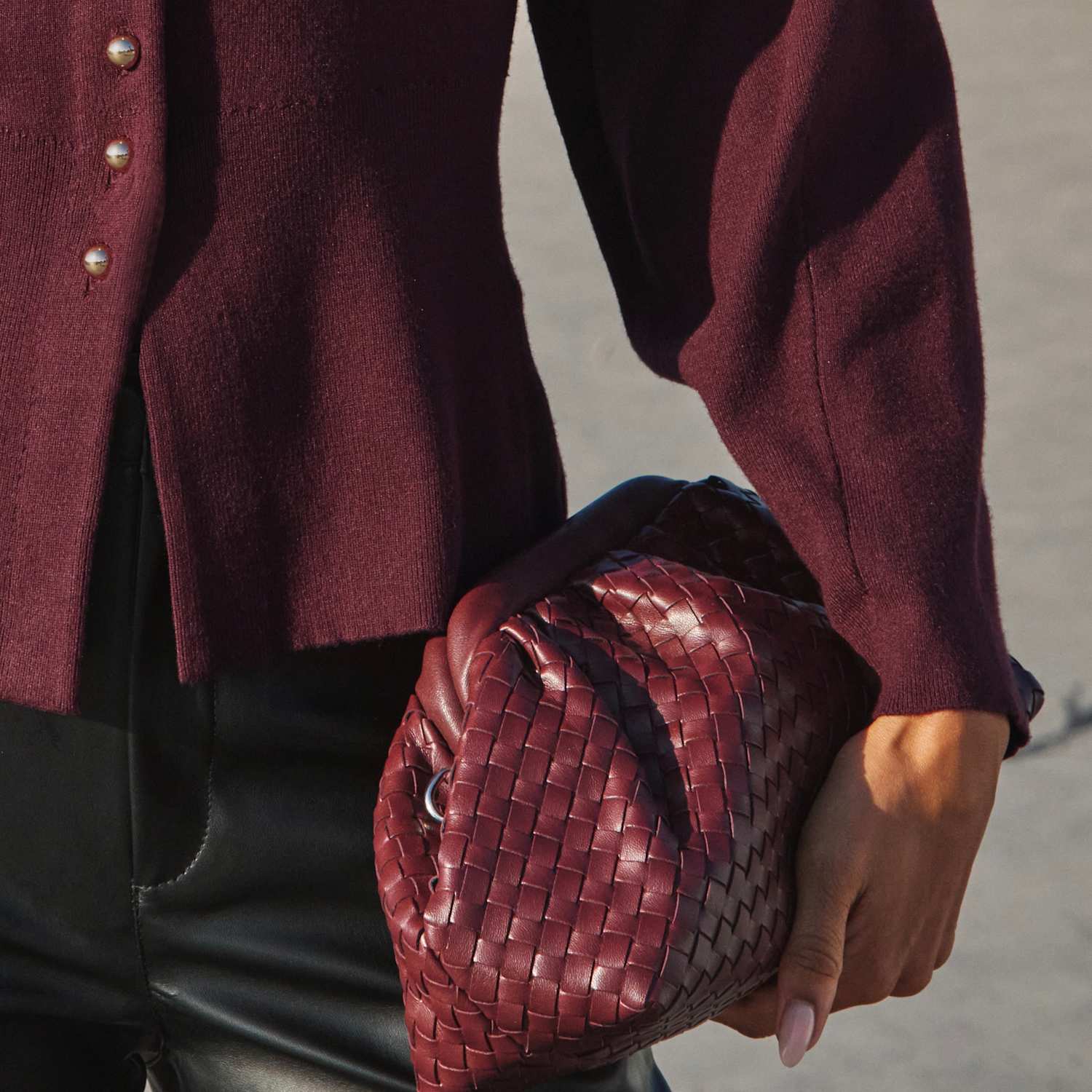 Sosandar Women's Faux Leather Woven Clutch Bag - Burgundy - Available at M&S