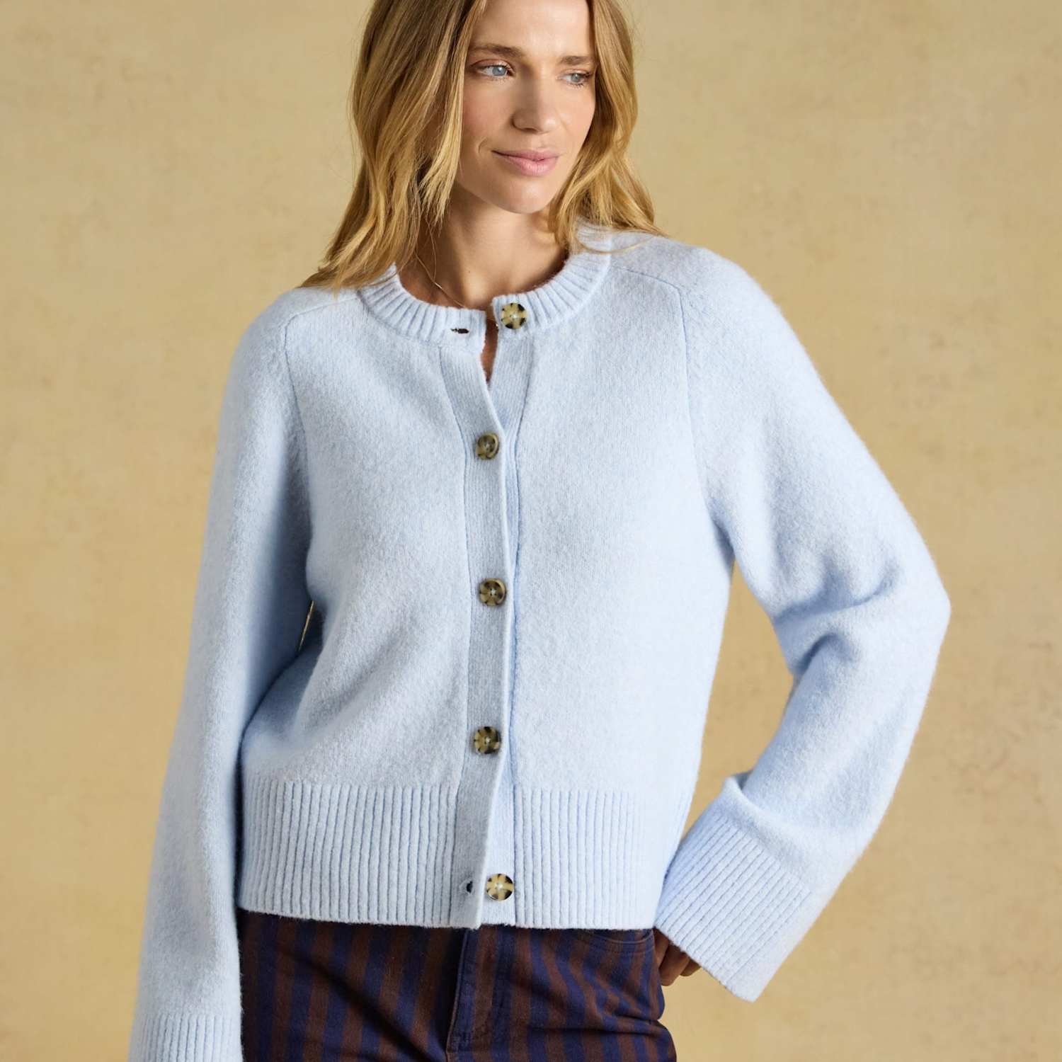 Joules Women's Textured Crew Neck Cardigan - Extra Large - Light Blue Mix - Available at M&S