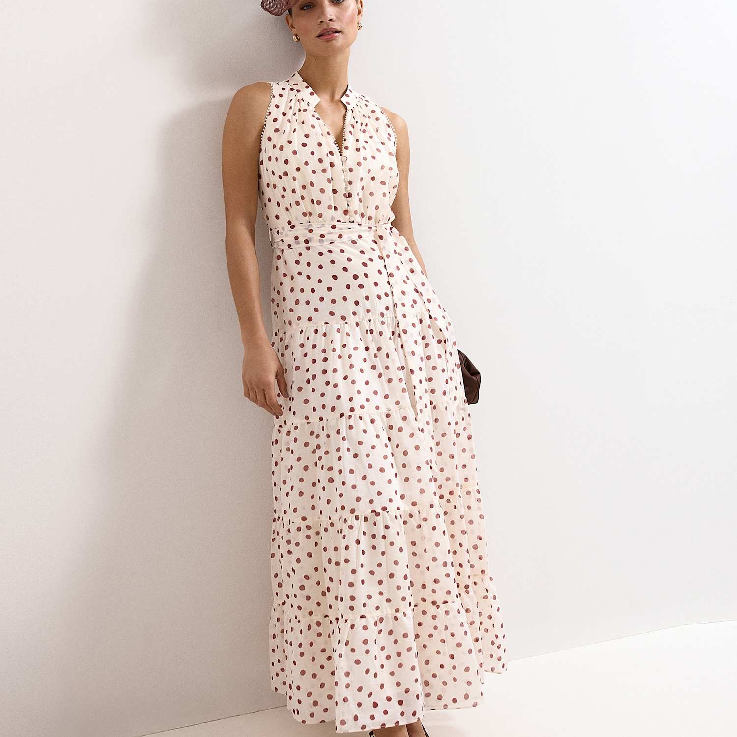 Phase Eight Women's Polka Dot V-Neck Maxi Tiered Dress - 16 - Cream Mix - Available at M&S