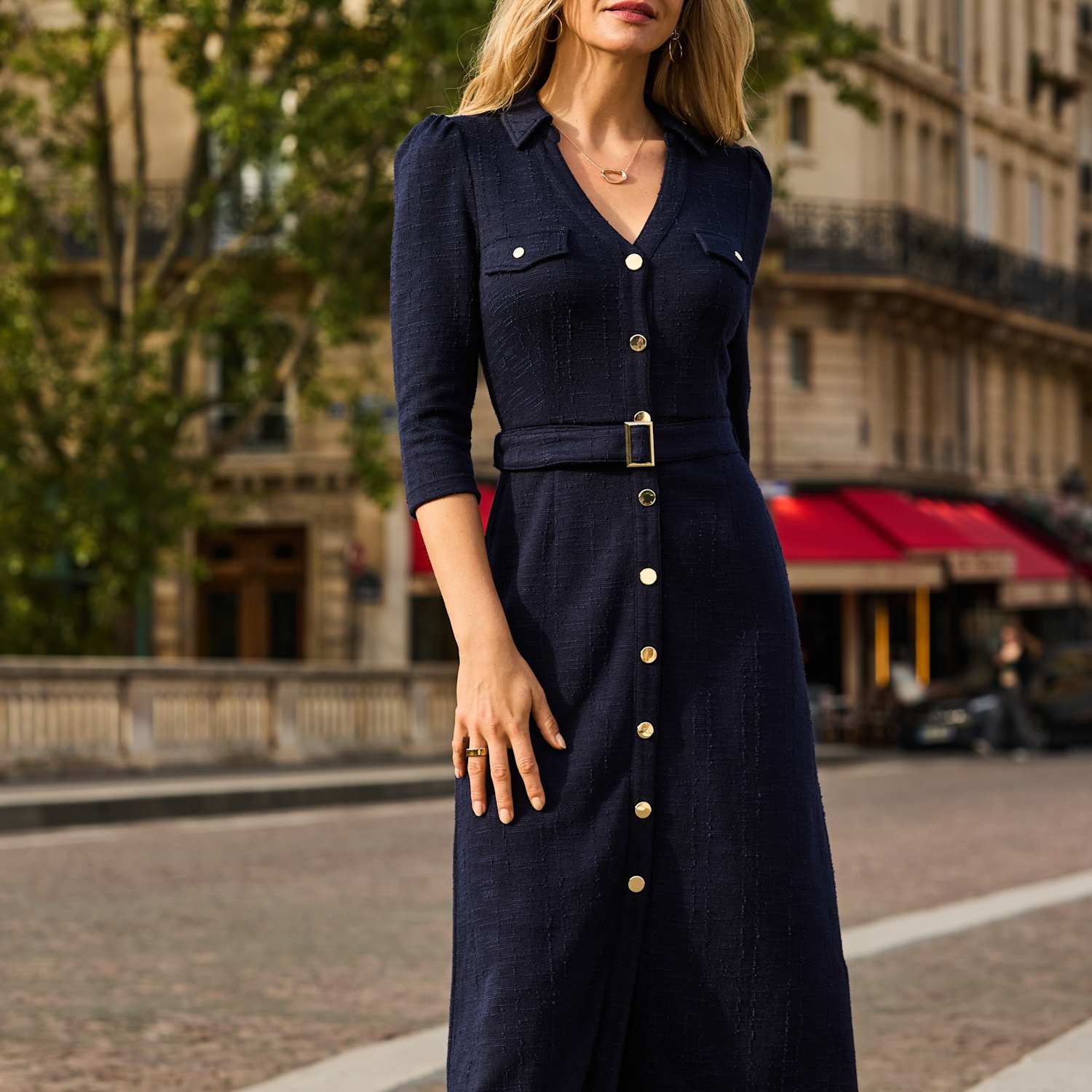 Sosandar Women's Bouclé Belted Midaxi Fit And Flare Dress - 18 - Navy - Available at M&S