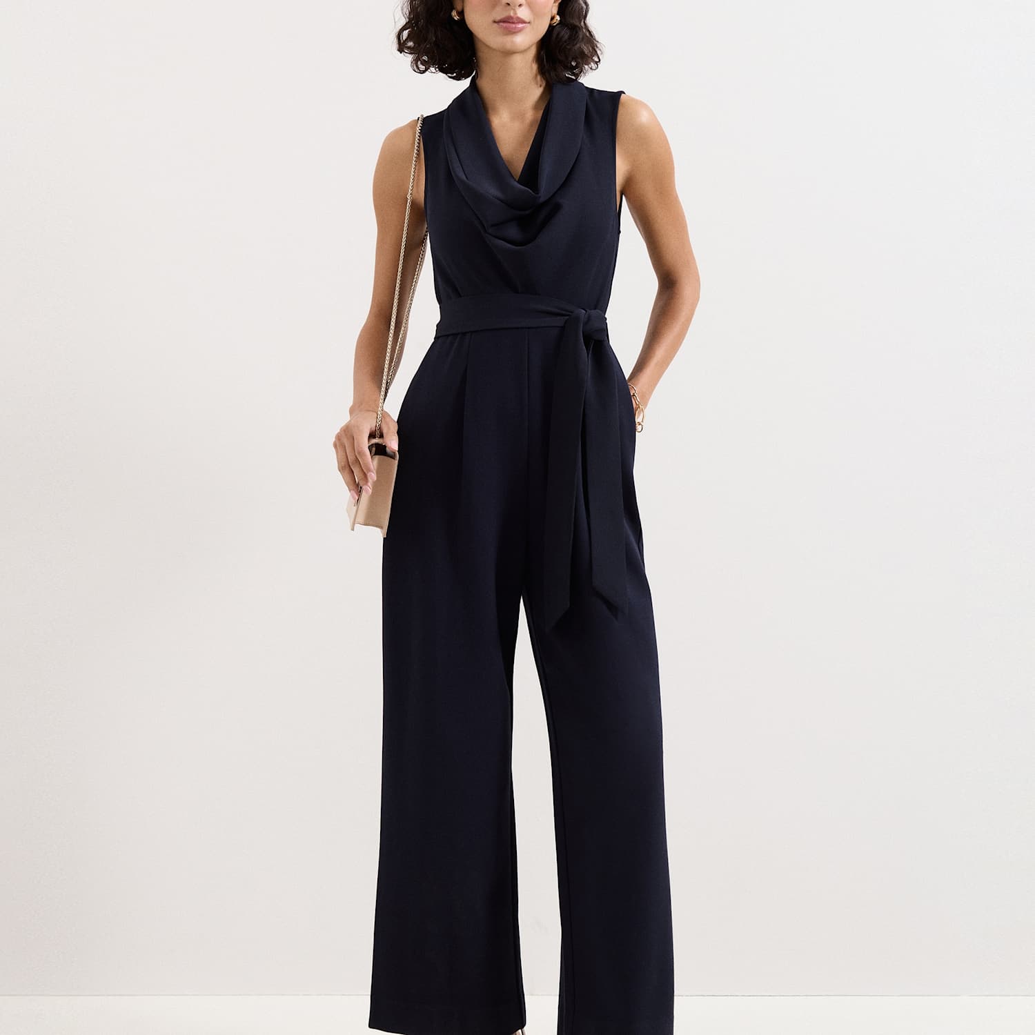 Phase Eight Women's Cowl Neck Belted Sleeveless Jumpsuit - 16 - Navy - Available at M&S
