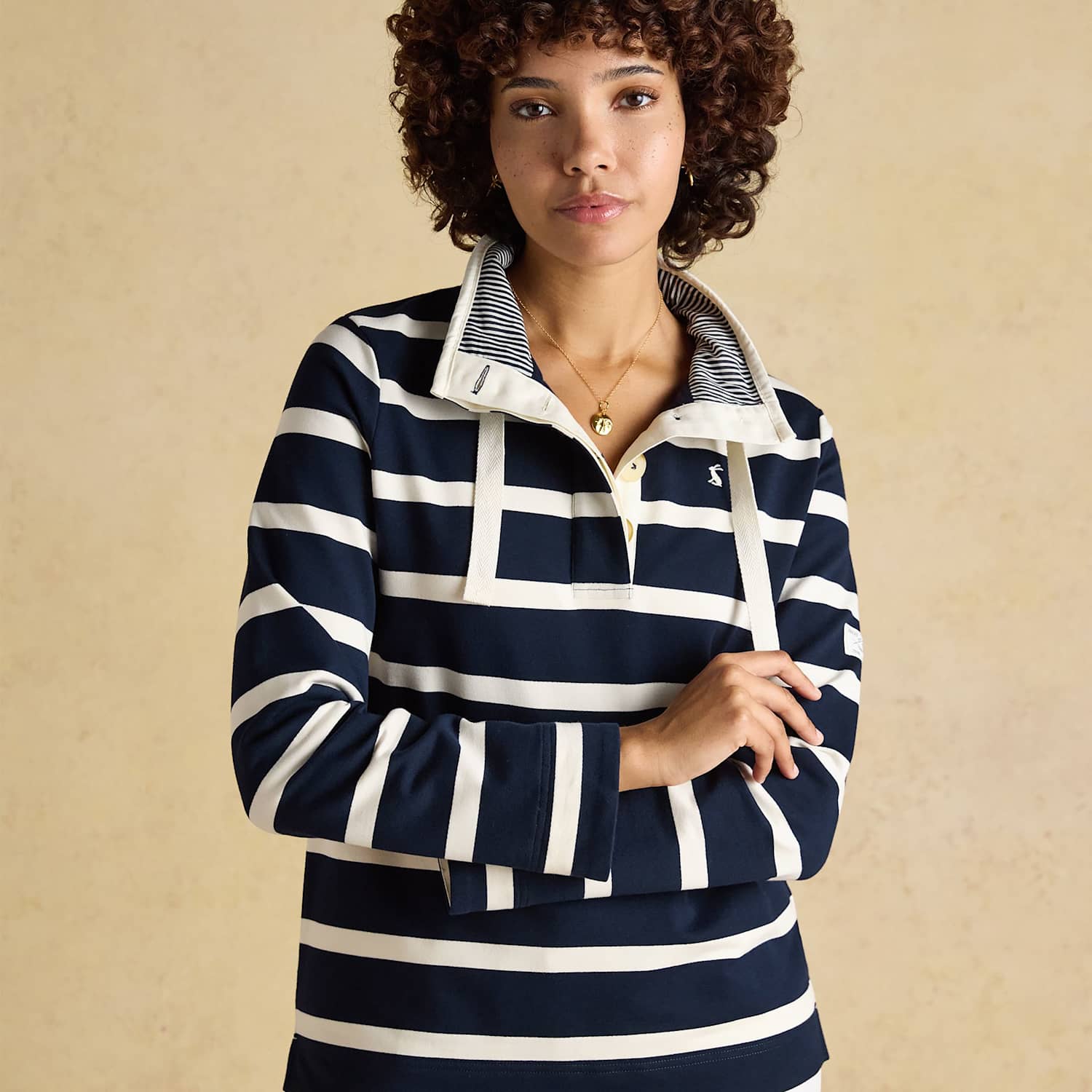 Joules Women's Cotton Rich Striped Funnel Neck Sweatshirt - 6 - Navy Mix - Available at M&S