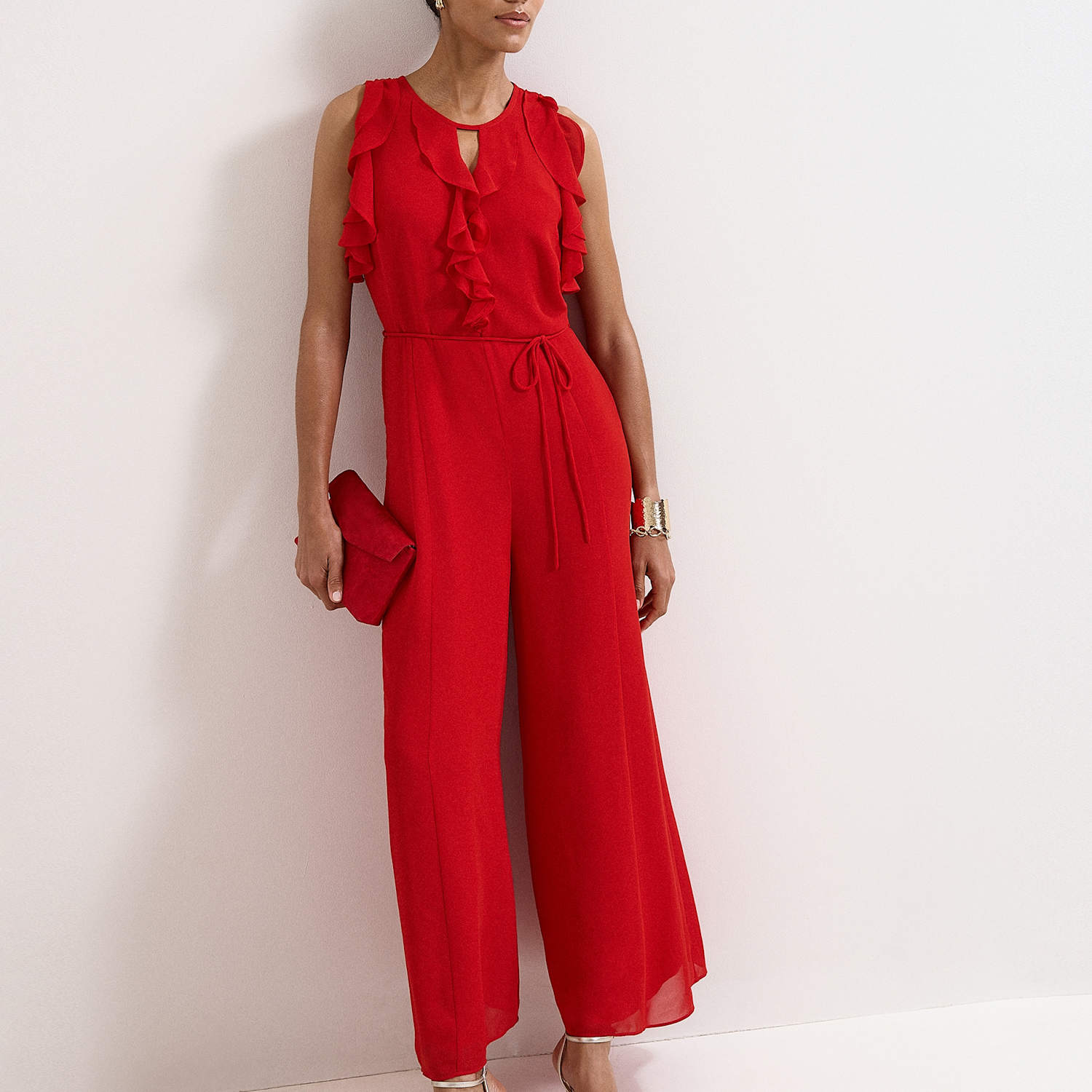 Phase Eight Women's Frill Detail Sleeveless Wide Leg Jumpsuit - 12 - Red - Available at M&S