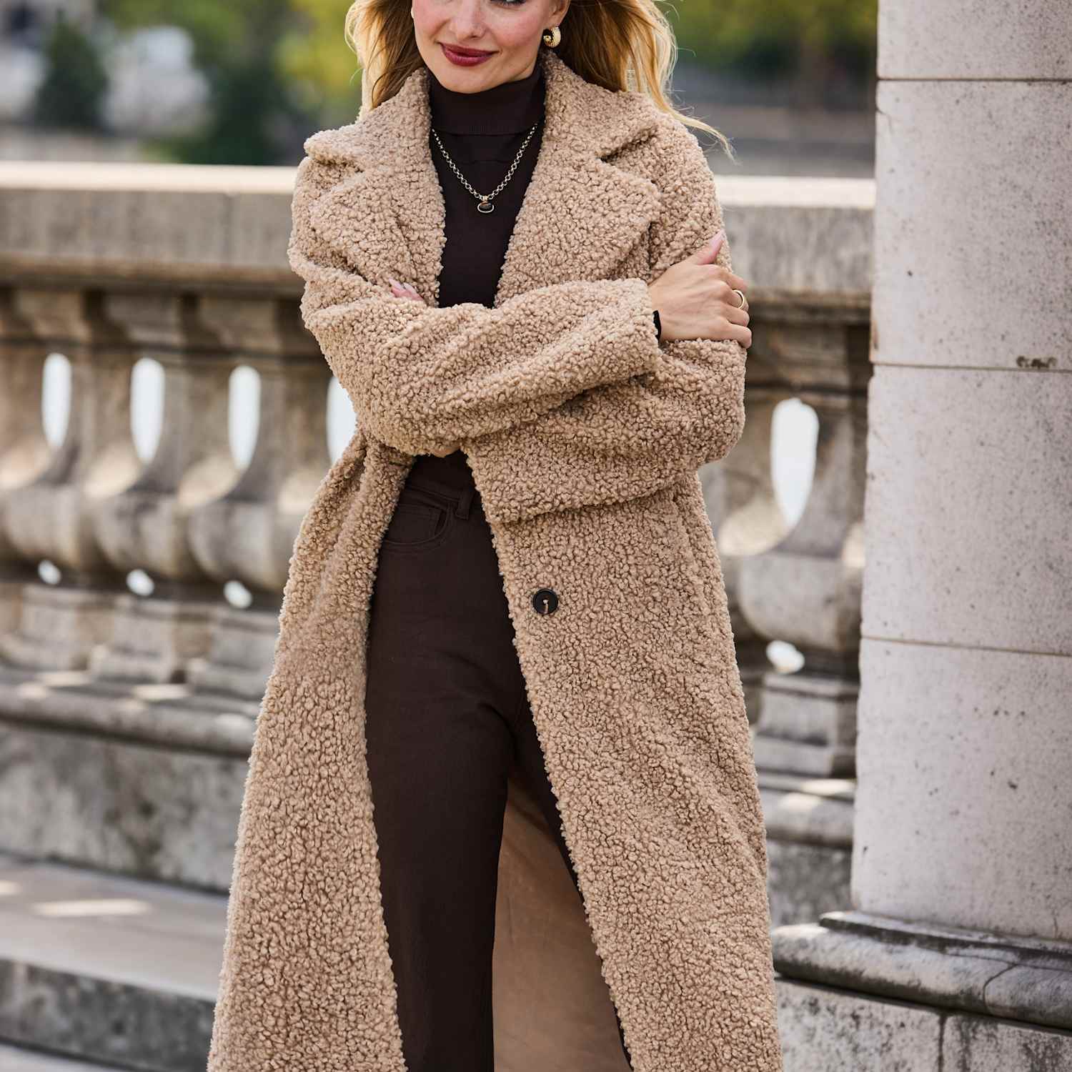 Sosandar Women's Borg Oversized Longline Coat - 10 - Camel - Available at M&S