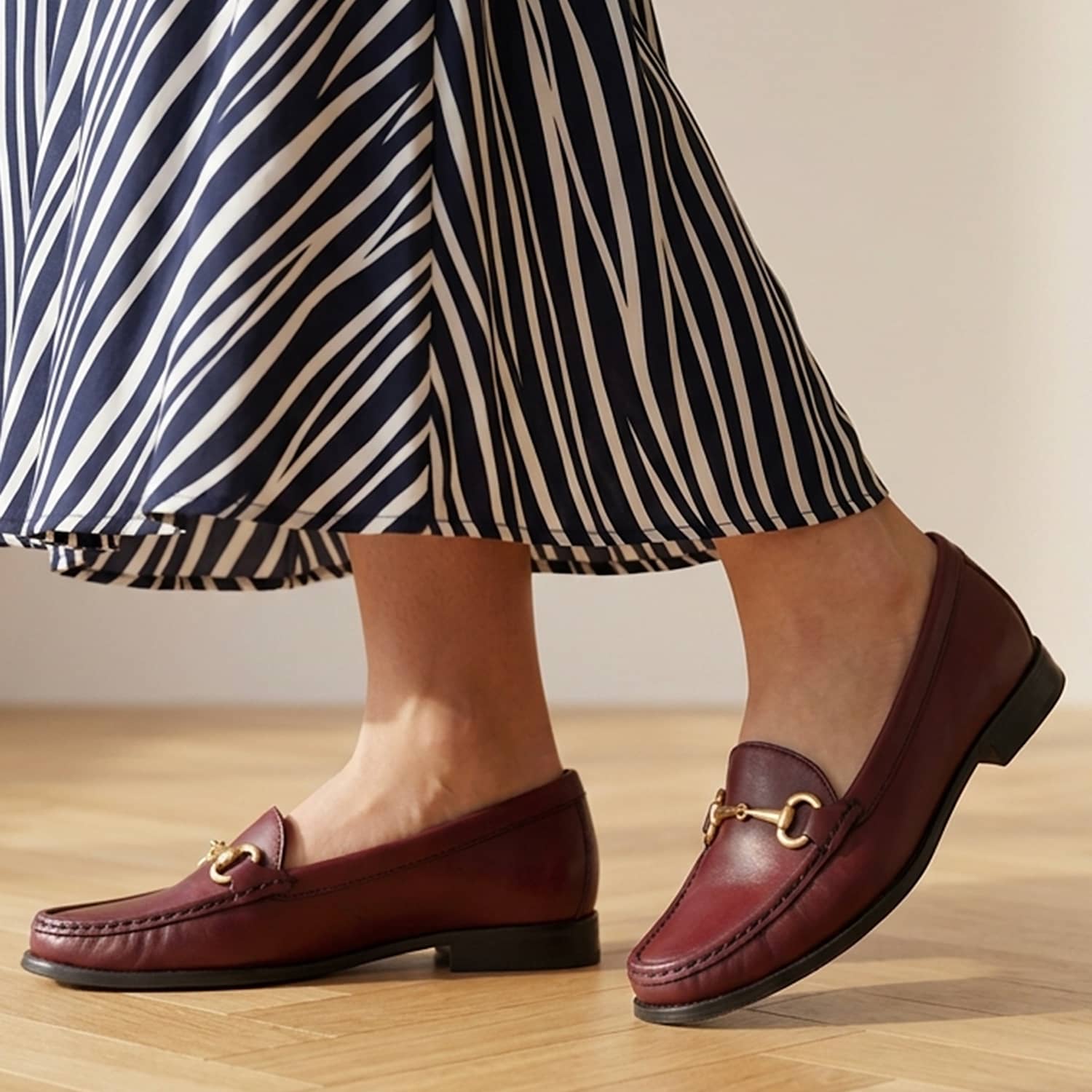 Jones Bootmaker Women's Leather Hardware Slip On Heeled Loafers - 6 - Burgundy - Available at M&S