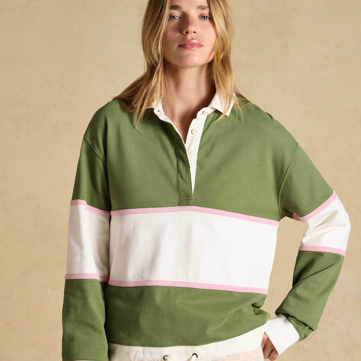 Joules Women's Pure Cotton Striped Rugby Top - 12 - Green Mix - Available at M&S