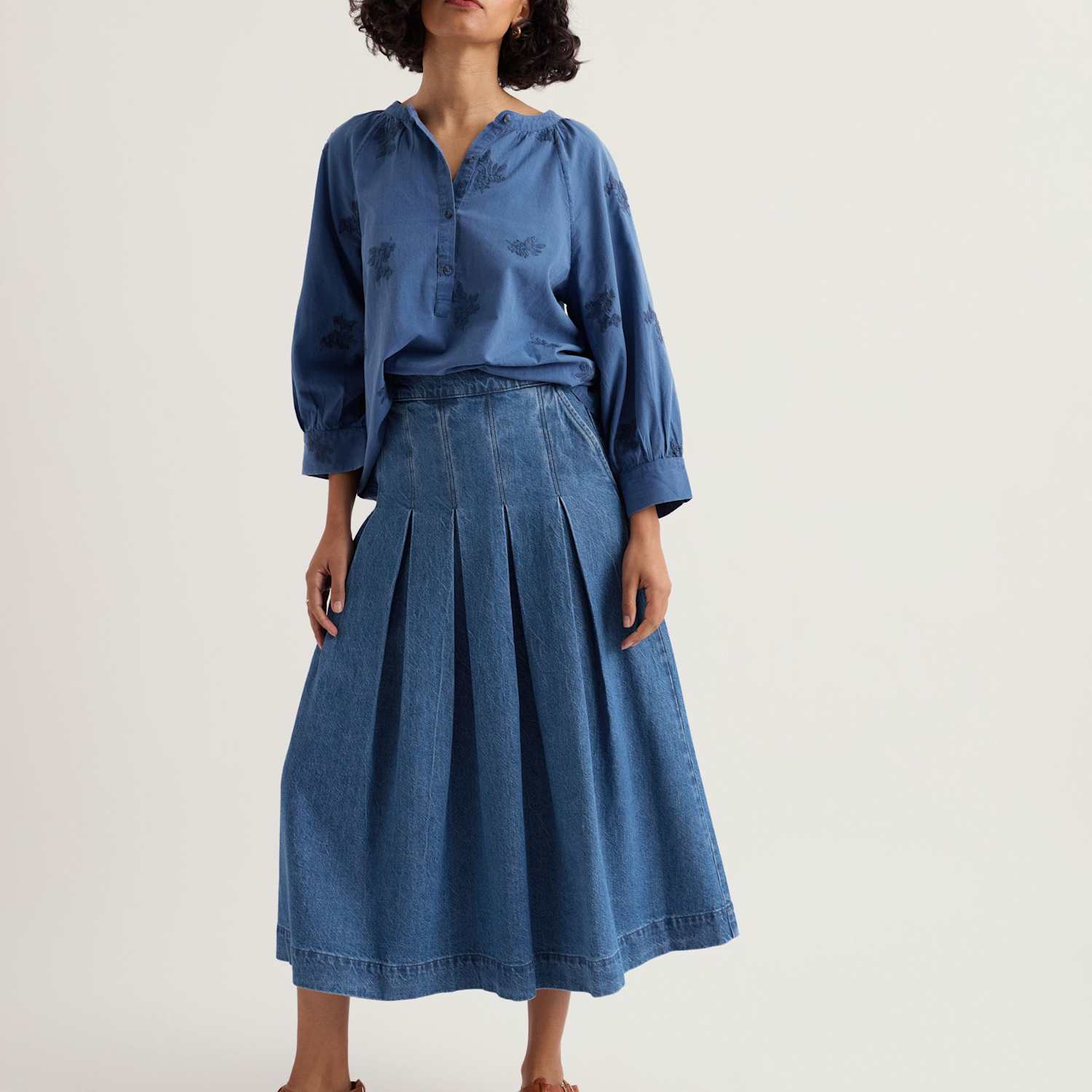 Seasalt Cornwall Women's Denim A-Line Midi Skirt with Linen - 22 - Blue Denim - Available at M&S