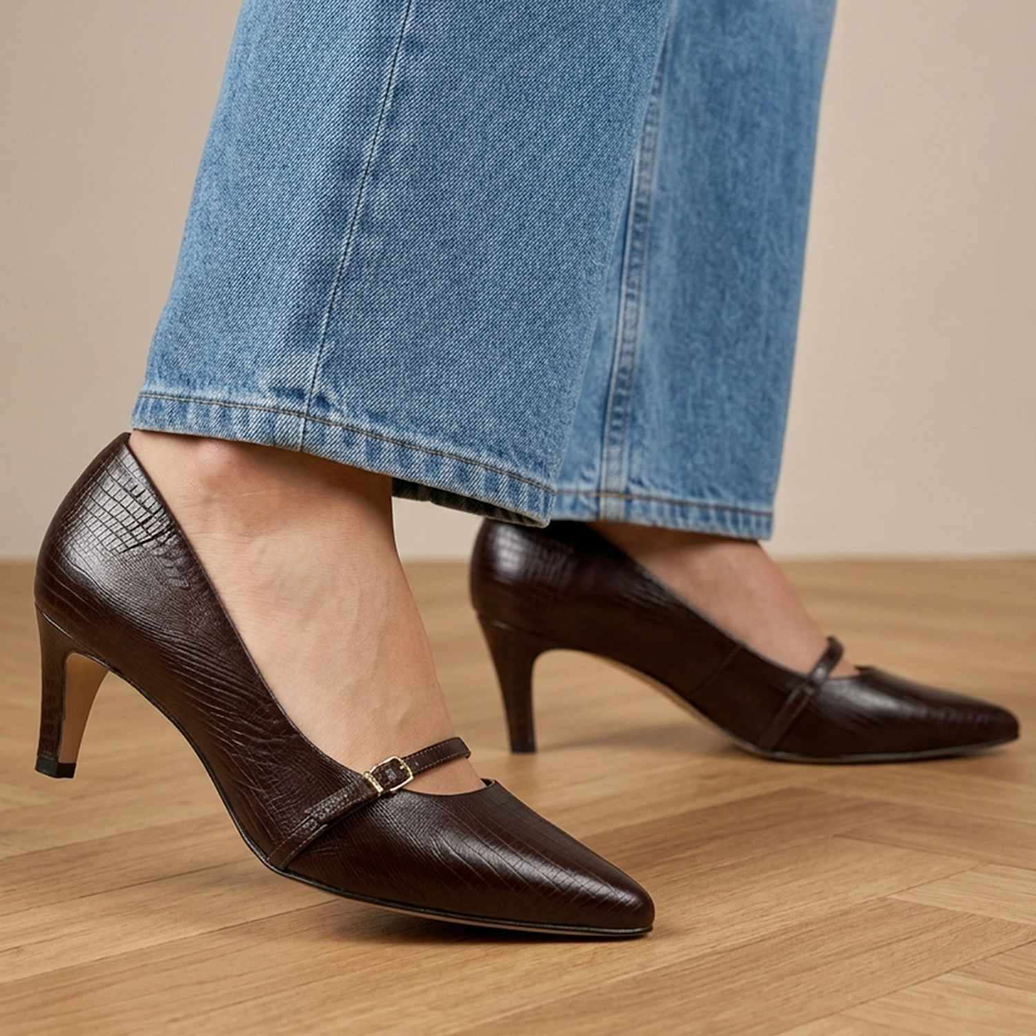 Jones Bootmaker Women's Wide Fit Leather Stiletto Heel Mary Janes - 7 - Brown - Available at M&S