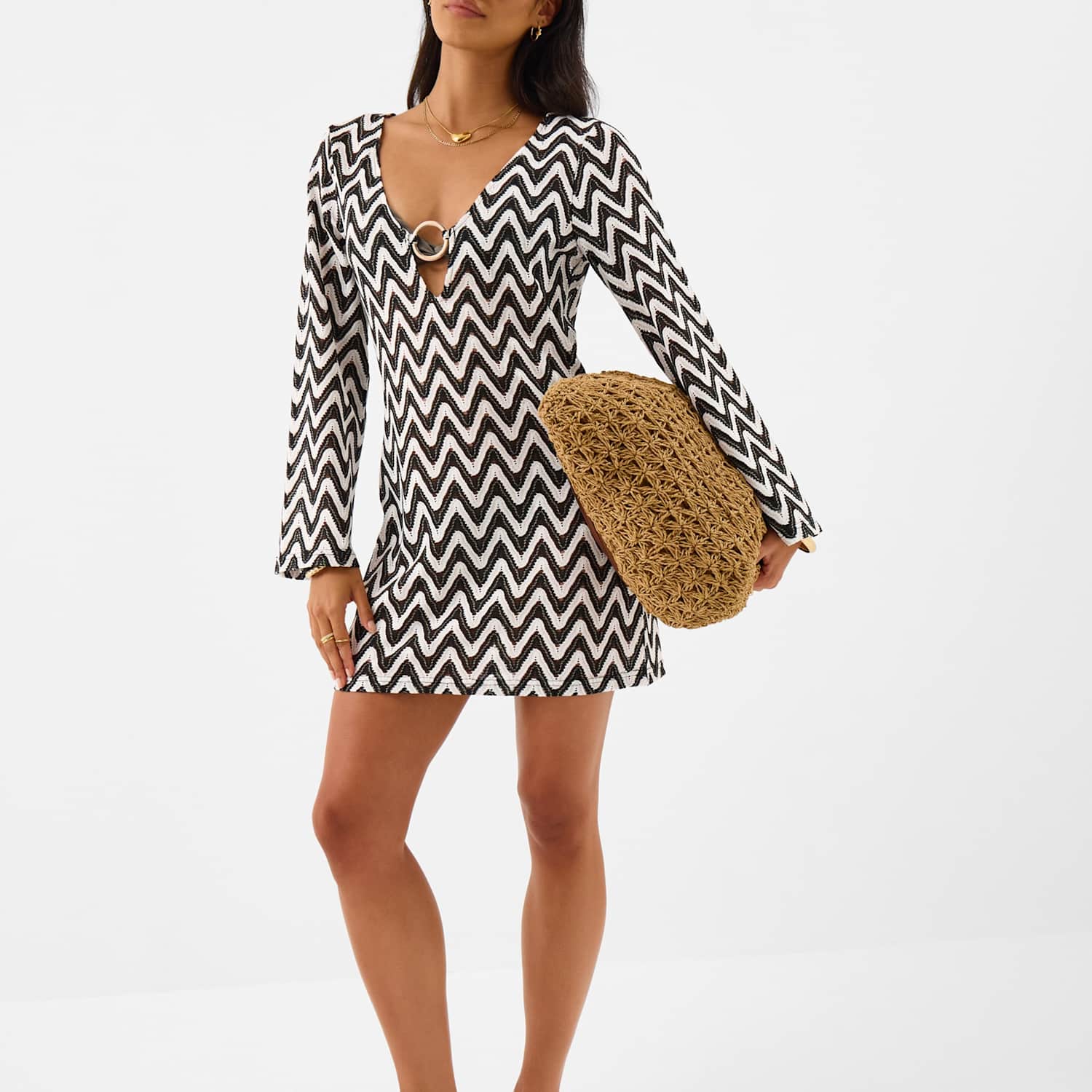 Accessorize Women's Striped V-Neck Mini Kaftan Beach Dress - Medium - Black Mix - Available at M&S