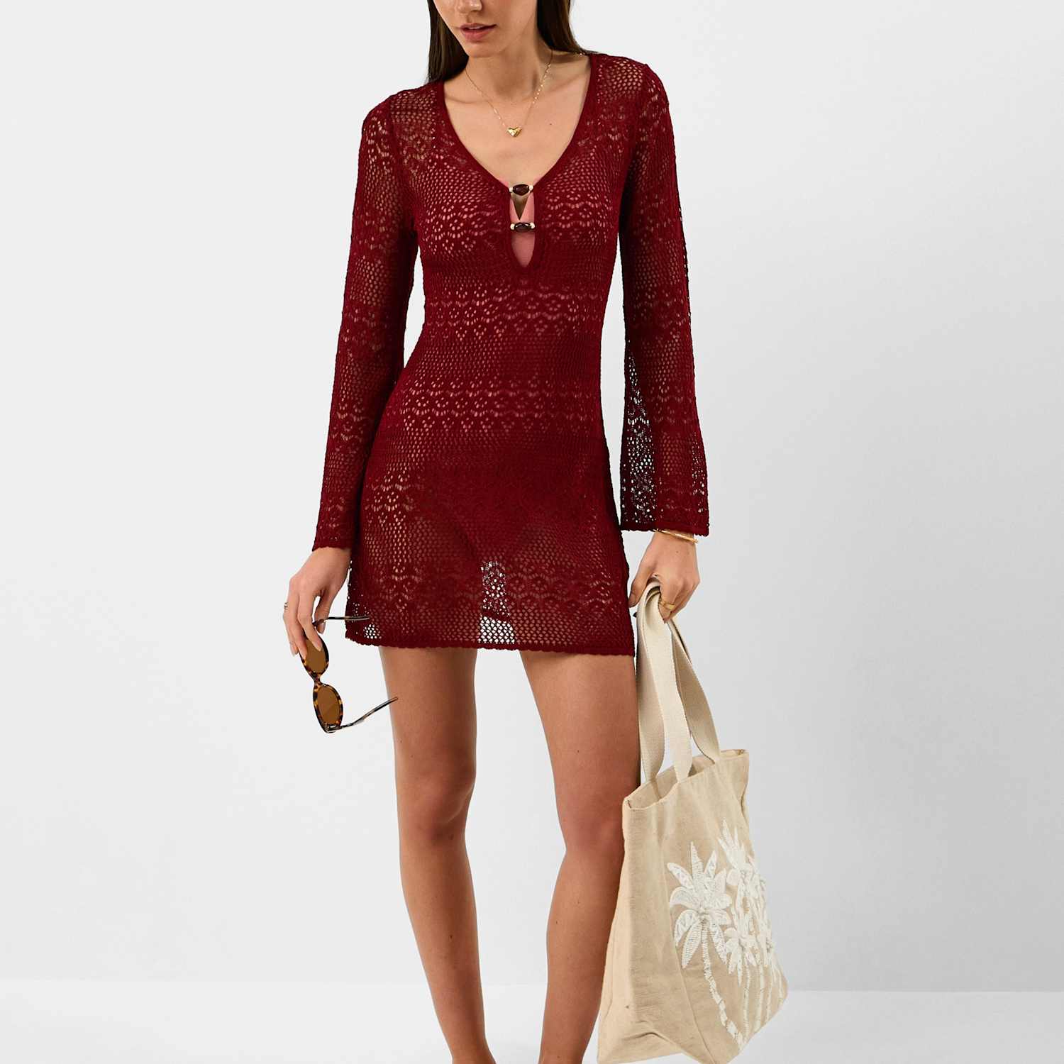 Accessorize Women's Embellished Knitted Mini Beach Dress - Extra Large - Burgundy - Available at M&S