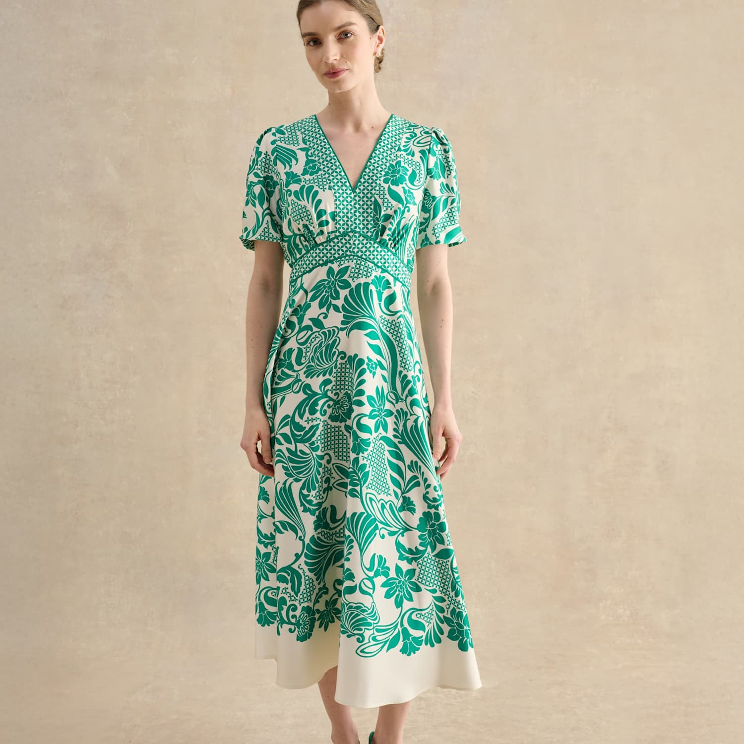Hobbs Women's Printed Midi Waisted Dress - 16 - Multi - Available at M&S
