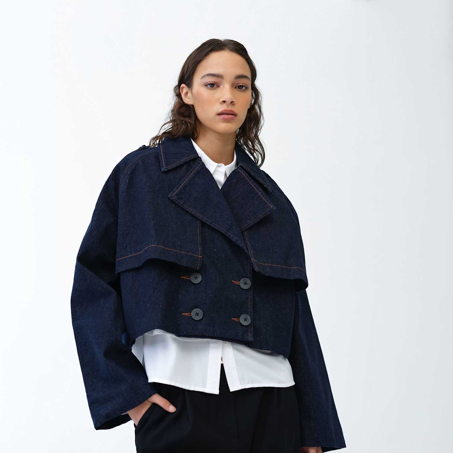 French Connection Women's Denim Cropped Trench Coat - Small - Available at M&S