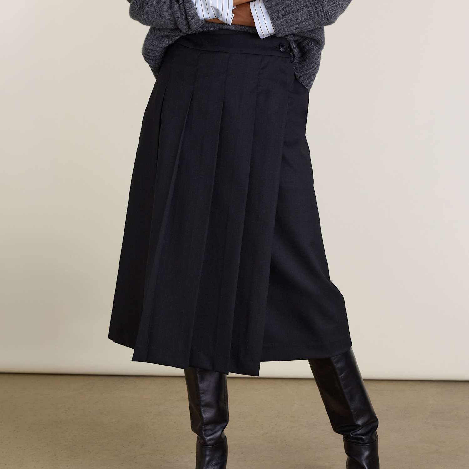 Baukjen Women's Wool Blend Pleated Midi Wrap Skirt - 14 - Black - Available at M&S