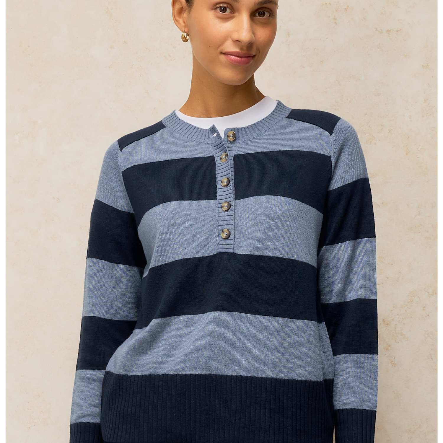 White Stuff Women's Sienna Cotton Rich Henley Jumper - 10 - Blue Mix - Available at M&S