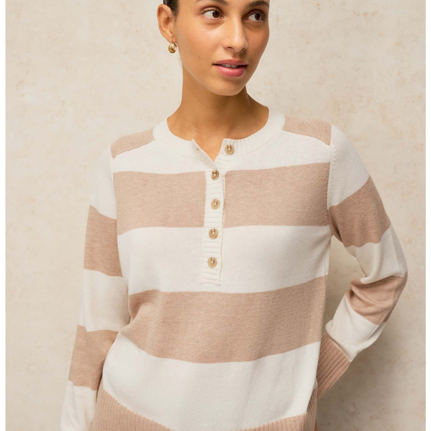 White Stuff Women's Sienna Cotton Rich Henley Jumper - 14 - Natural Mix - Available at M&S