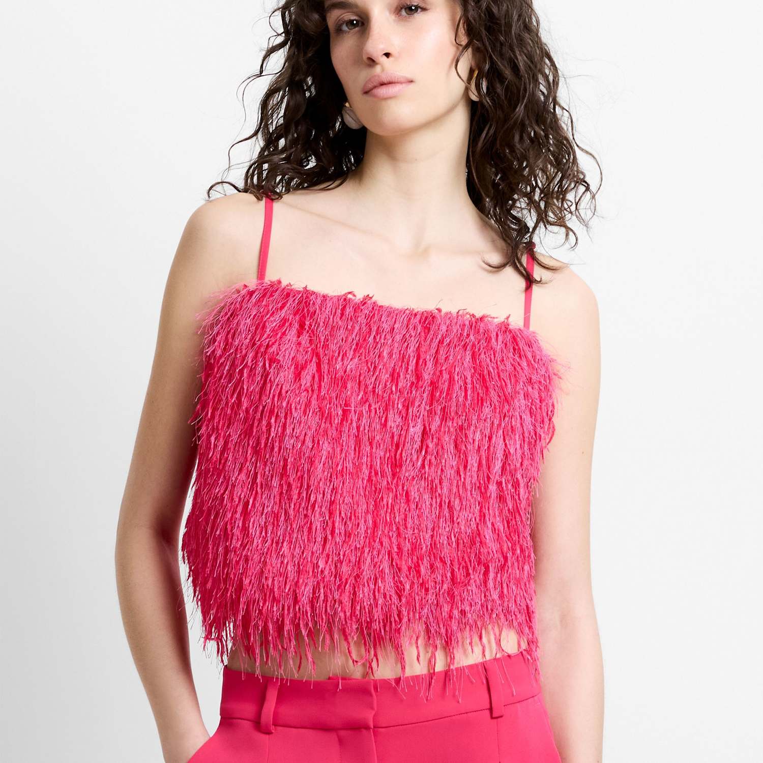 French Connection Women's Textured Square Neck Top - Extra Large - Pink - Available at M&S