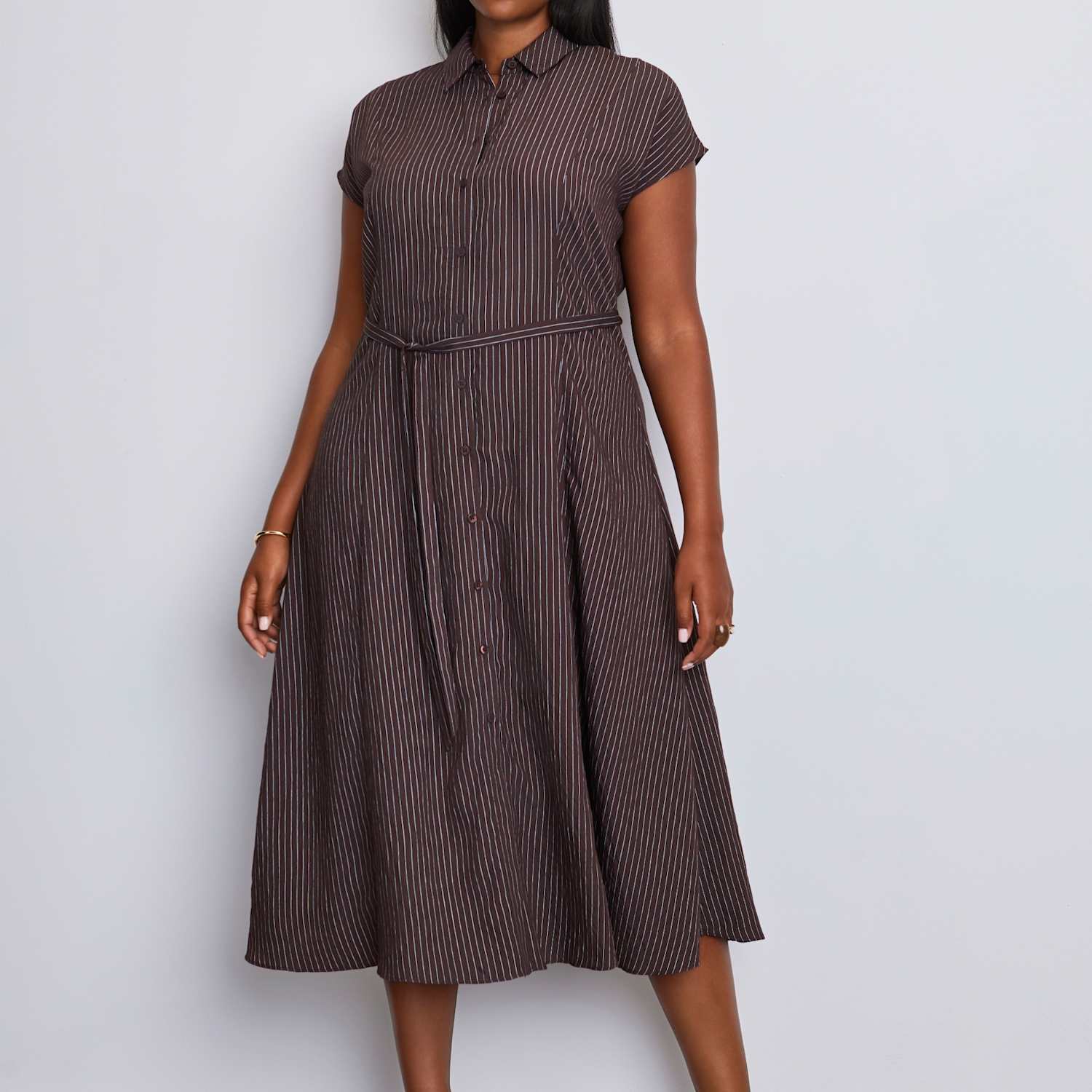 Live Unlimited London Women's Striped Tie Waist Midaxi Shirt Dress - 16 - Brown Mix - Available at M&S