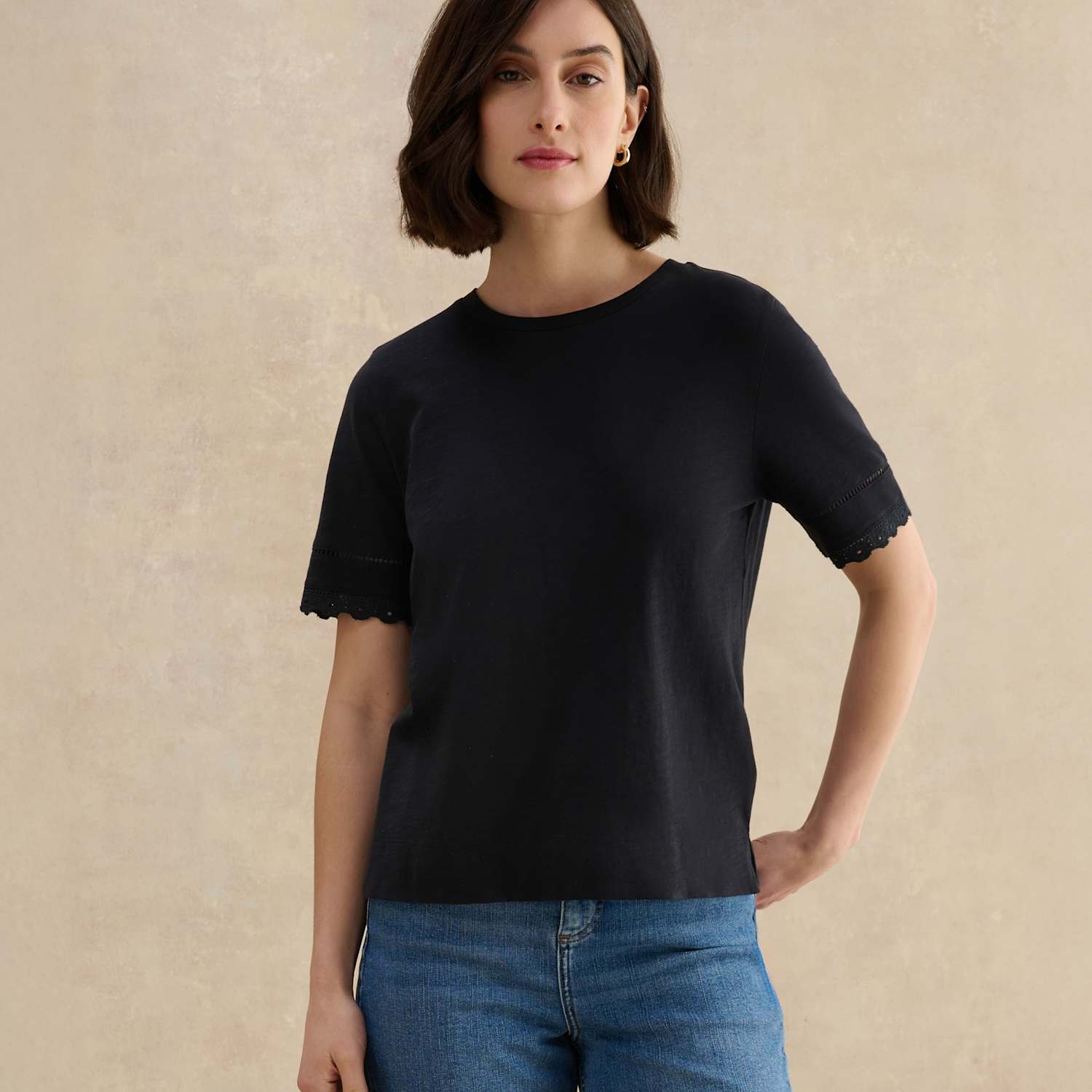 Hobbs Women's Pure Cotton Broderie T-Shirt - Medium - Blue - Available at M&S