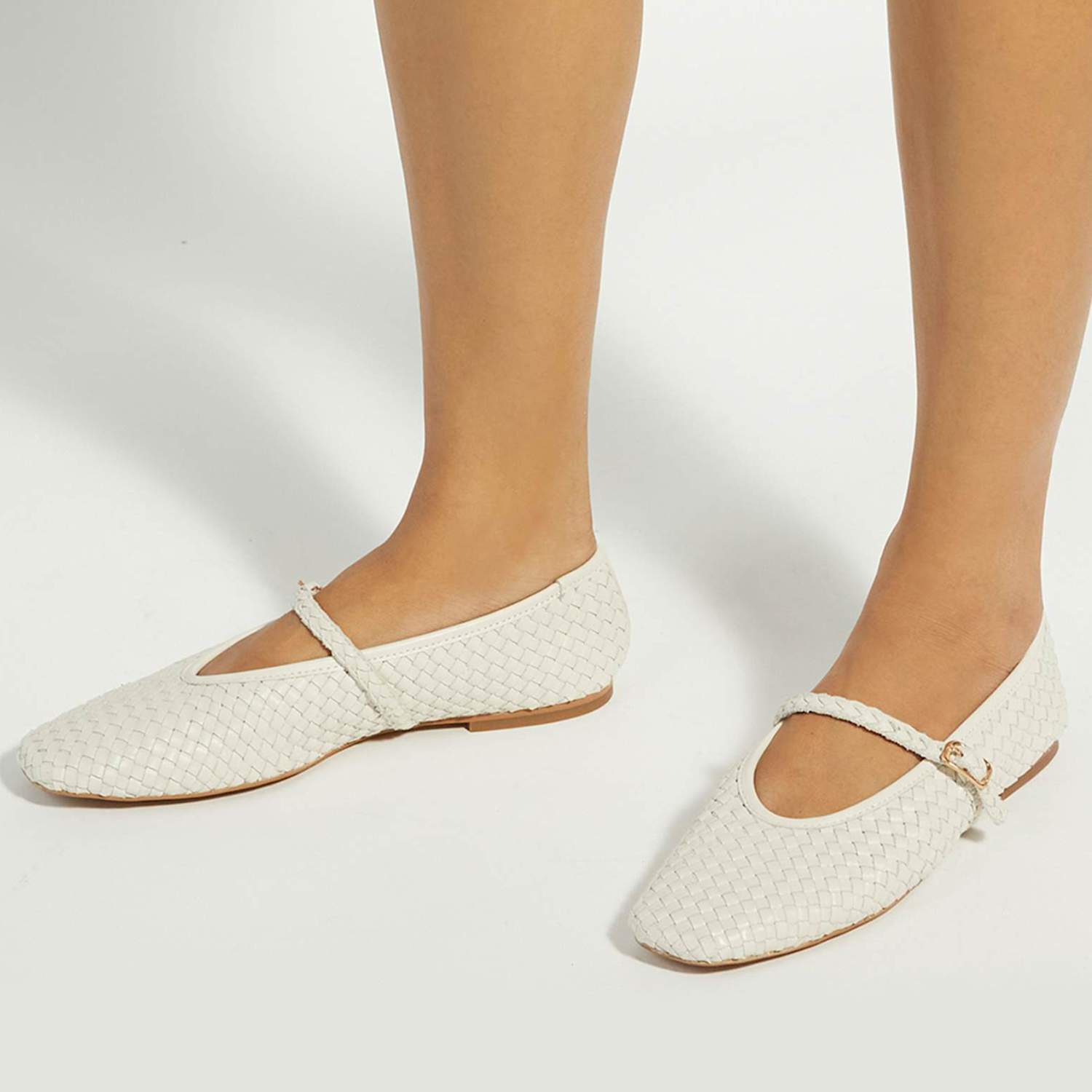 Dune London Women's Leather Woven Mary Jane Ballet Pumps - 6 - Ecru - Available at M&S